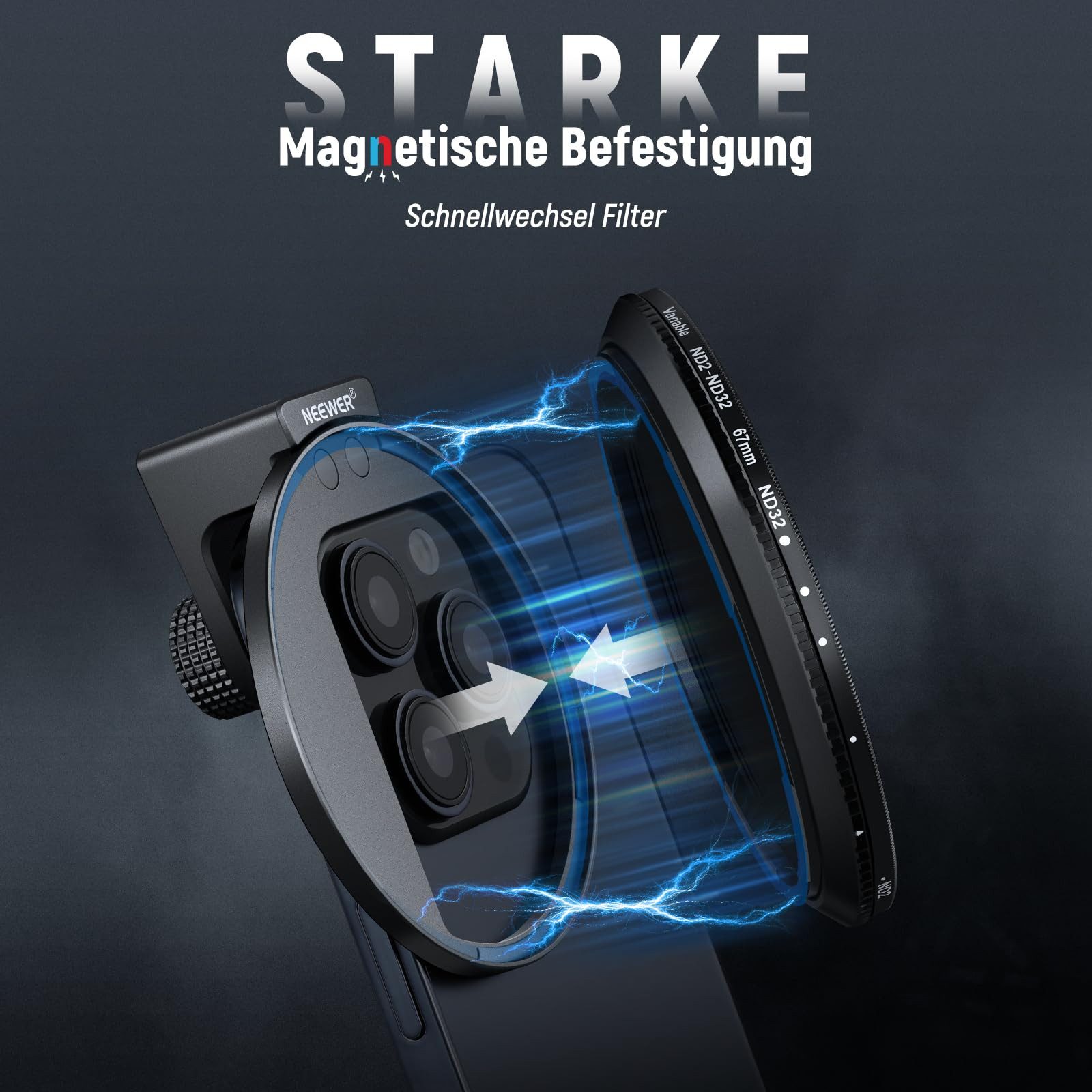 Neewer NW SERIES S 67mm ND Filter-Set, magnetisch, für iPhone/Samsung Foto-Filter-Sets (Belichtungssteuerung mit variablem ND Filter)