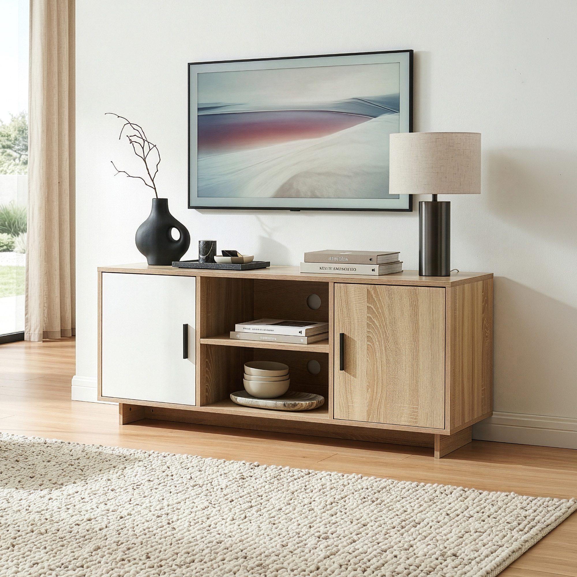 en.casa TV-Schrank »Kenta« mit 2 Türen 120 x 39 x 52 cm Sonoma-Eicheoptik / Weiß