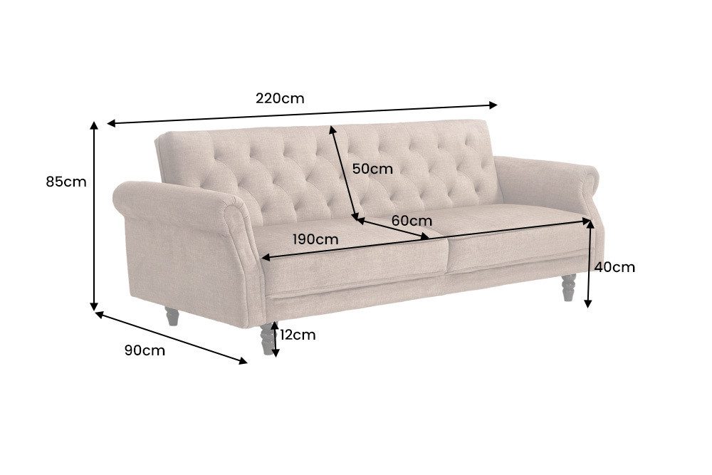 riess-ambiente 3-Sitzer MAISON BELLE AFFAIRE 220cm greige - Samt, Schlaffunktion, Einzelartikel 1 Teile, Federung & verstellbarer Rückenlehne – ideal für Wohn- & Gästezimmer