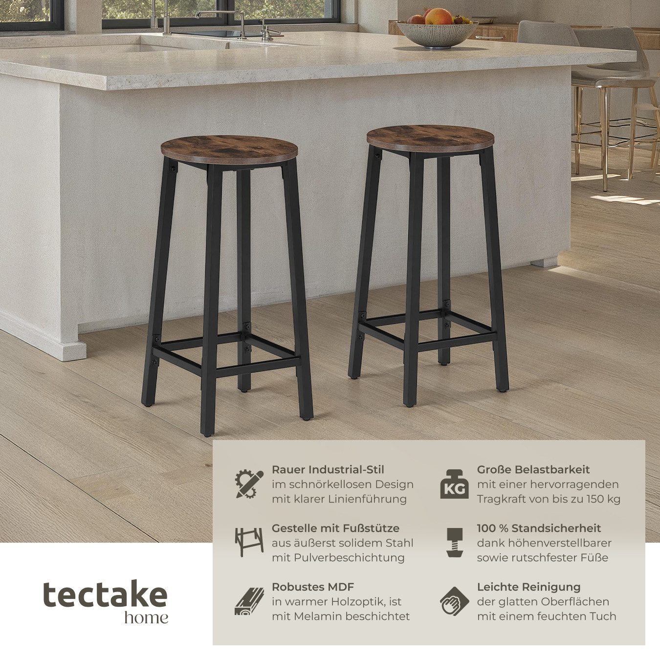 tectake Barhocker 2er Set Barhocker, Industrial günstig online kaufen