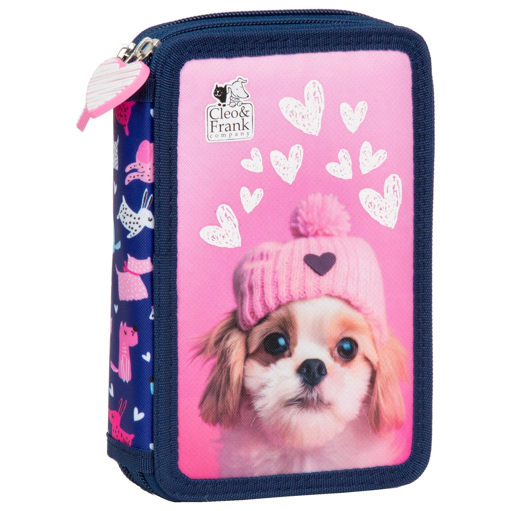 DERFORM Federtasche Süßer Hund Federtasche 2 Fach Federmäppchen Stifte Etui Federmappe, (25-tlg), gefüllt