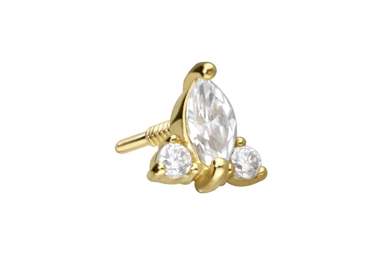 Piercing-Set 14 Karat Gold Schraubaufsatz mit Außengewinde MOISSANIT-BLUME