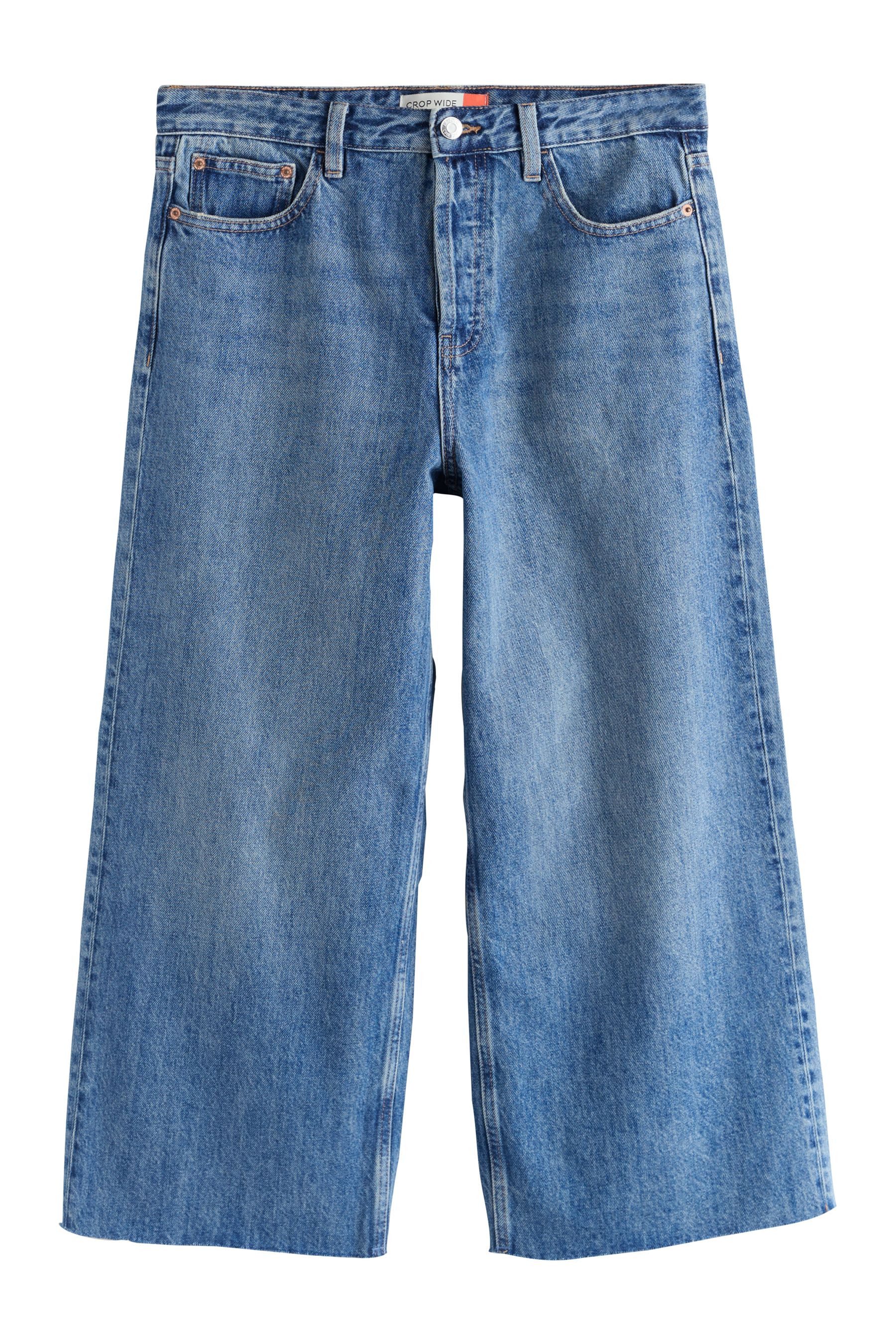 Caprijeans Unversäuberte, verkürzte Jeans mit weitem Bein