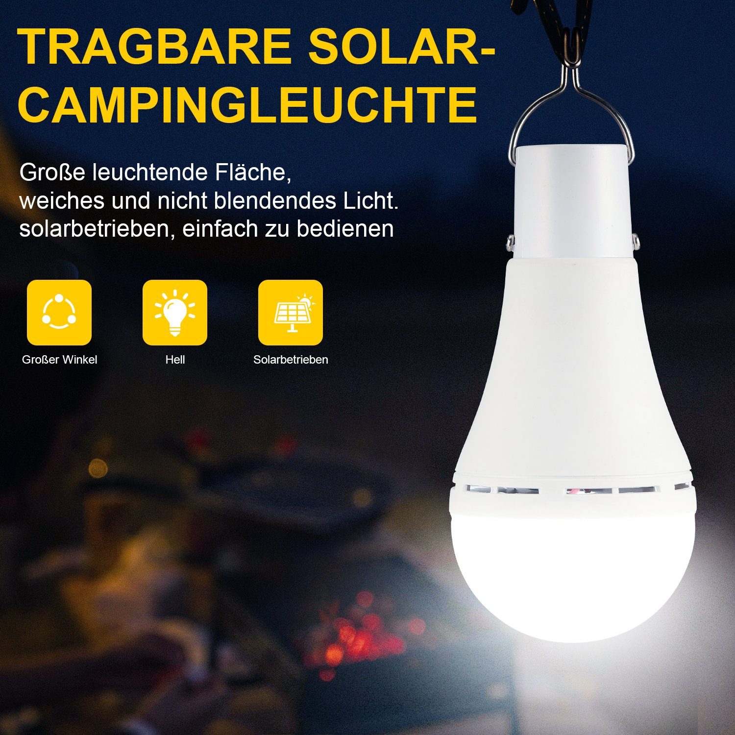 integriert, iscooter Außen, LED LED Tragbare 3m mit Tageslichtweiß, Solarlampen Glühbirne Solarleuchte für Solarleuchte Hängend 600lm Solar Ladekabel, Birne, 3/7W Campinglampe Camping,Angeln,Garten LED für fest 3W