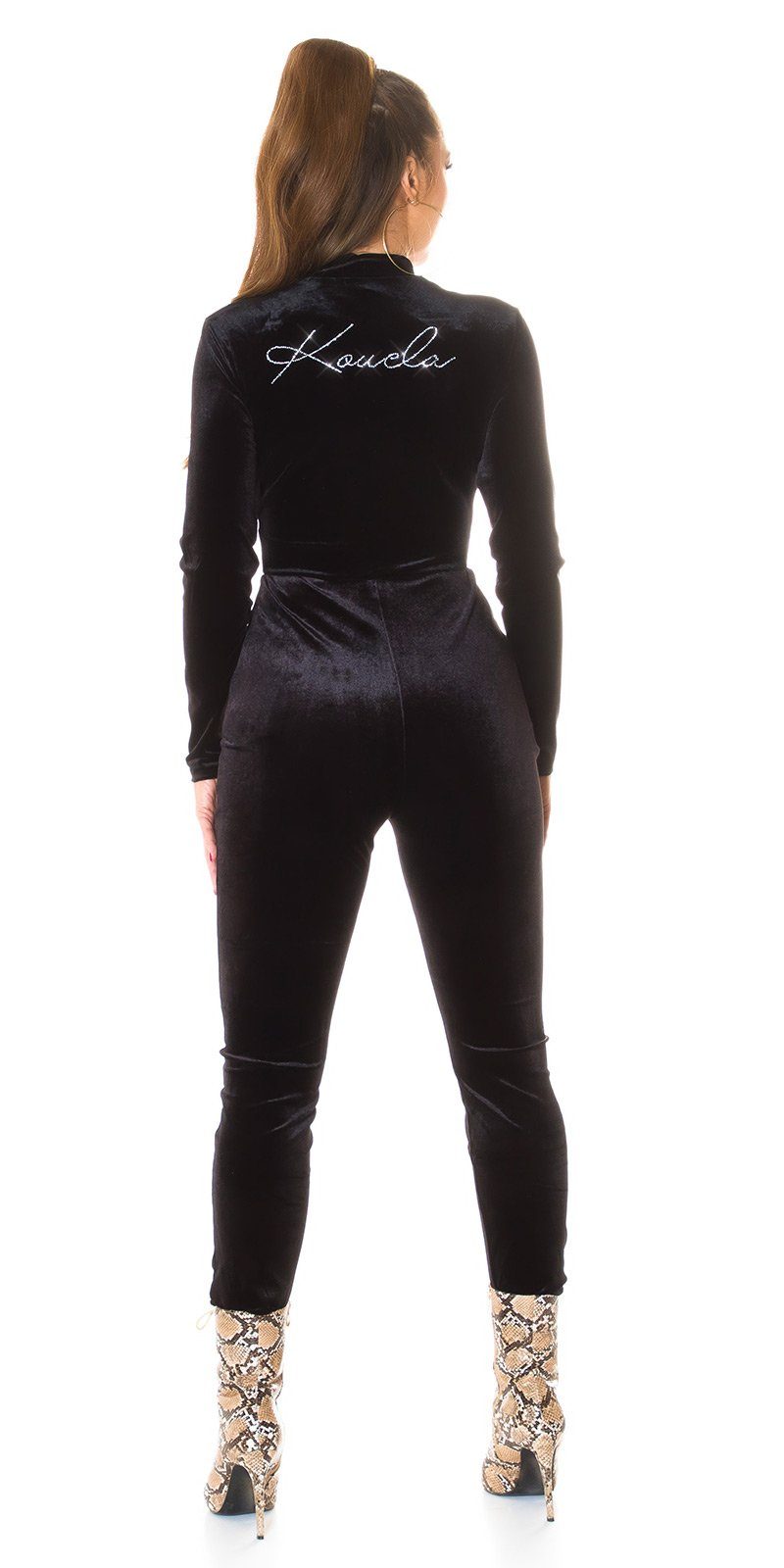 Glitzer Samt im Jumpsuit Overall schwarz Look mit Koucla