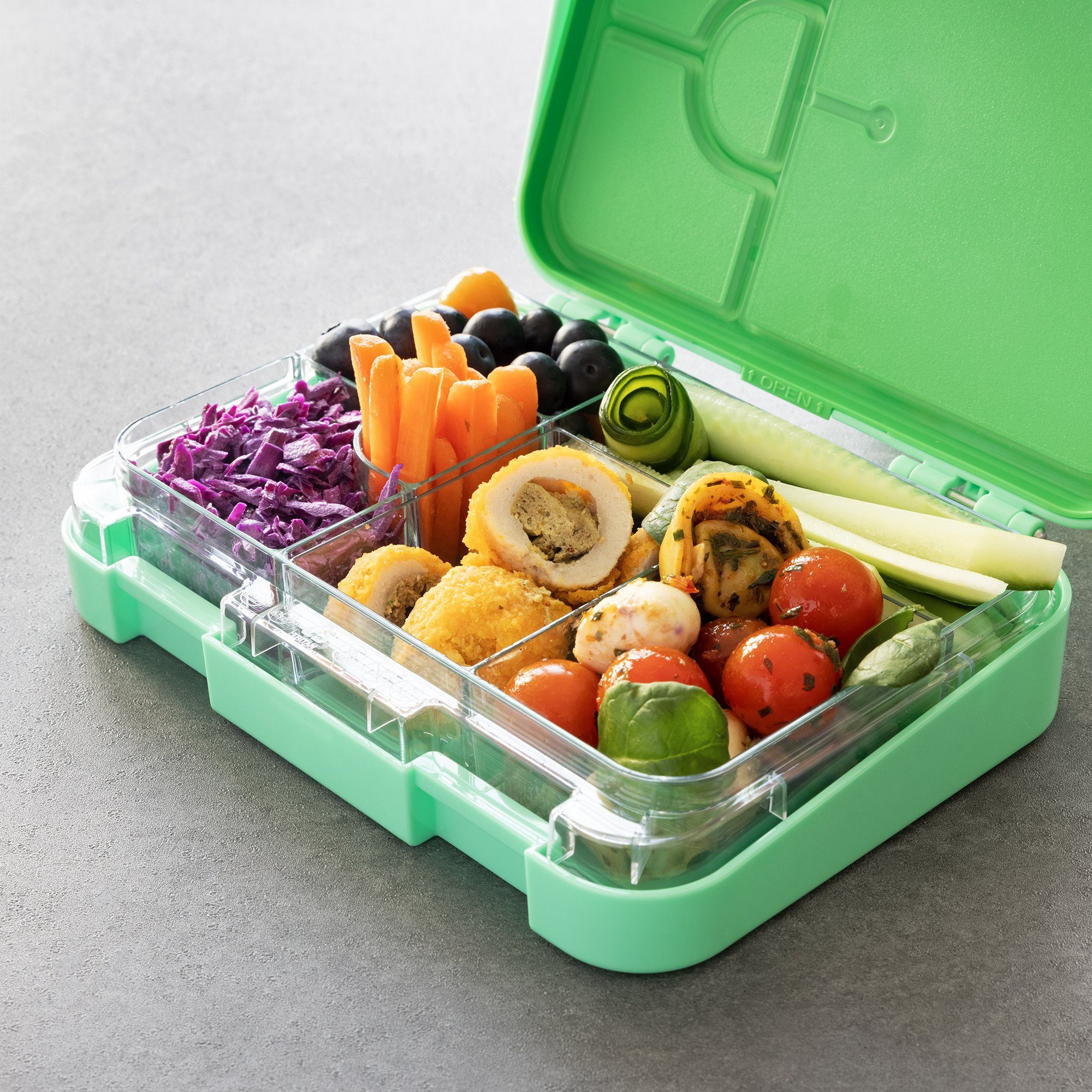 Fächern, Kunststoff mit Lunch auslaufsicher Grün Navaris Lunchbox Vesperbox Bento Box Box Brotdose -