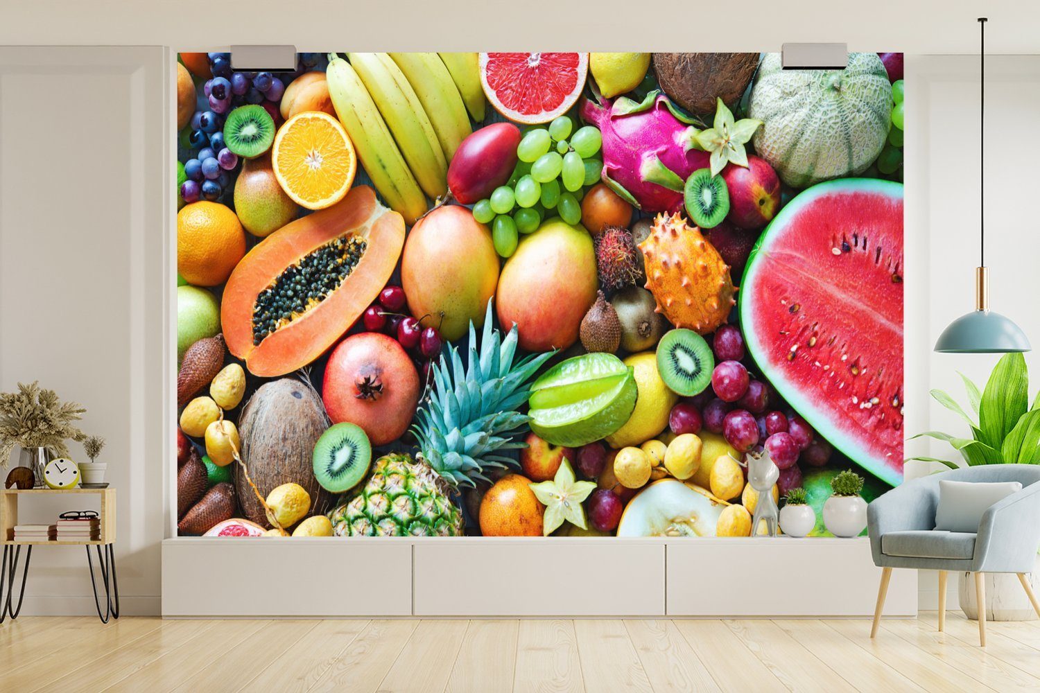 MuchoWow Fototapete Obst - Ananas Wallpaper (6 bedruckt, Kinderzimmer, Tapete Schlafzimmer, - für St), Wohnzimmer, Vinyl Matt, Tropisch