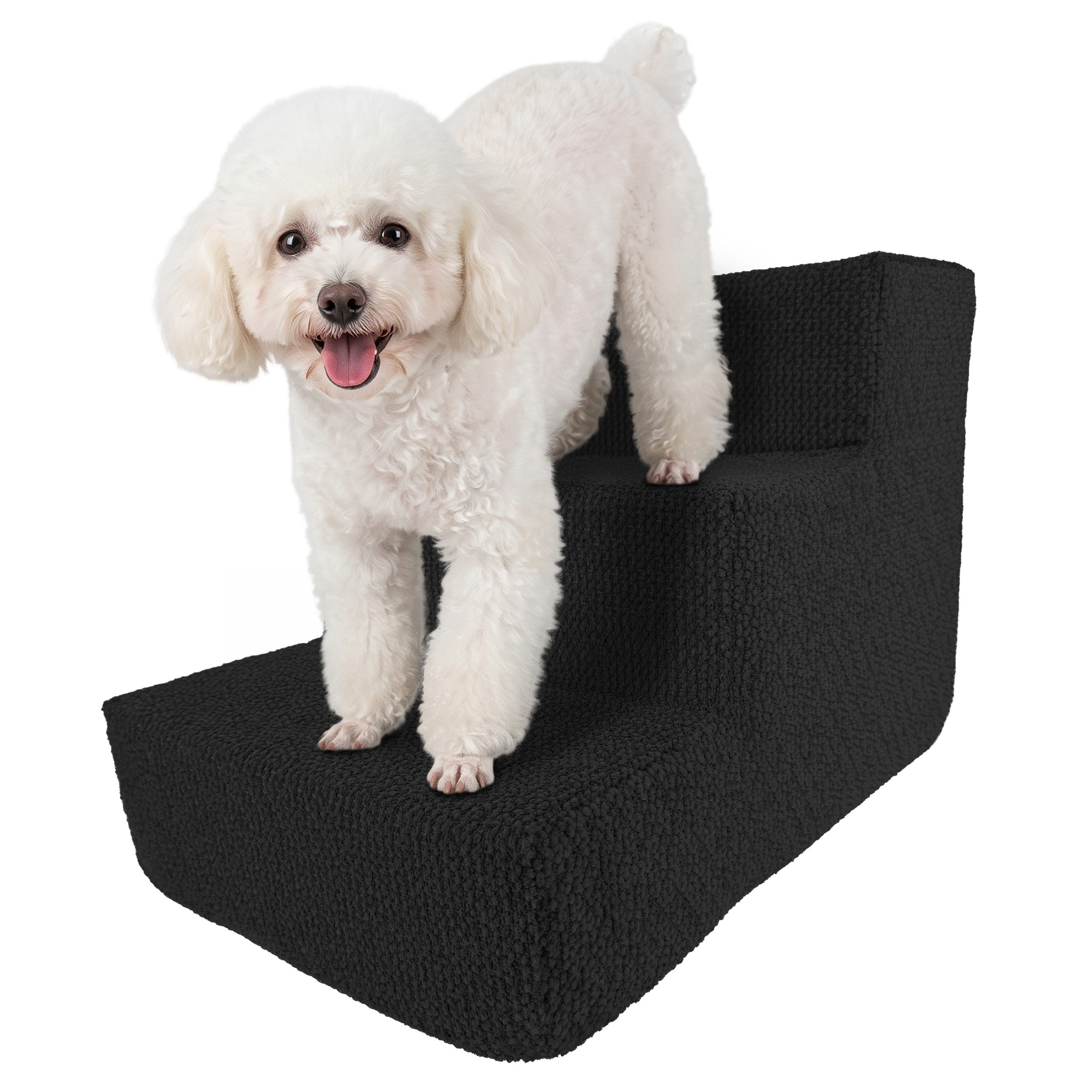 Muralo Haustiertreppe Hundetreppe für Kleine Hunde (1-St), 3 Stufen, Belastbar bis 17 kg, BOUCLE Stoff Bezug, Waschbar