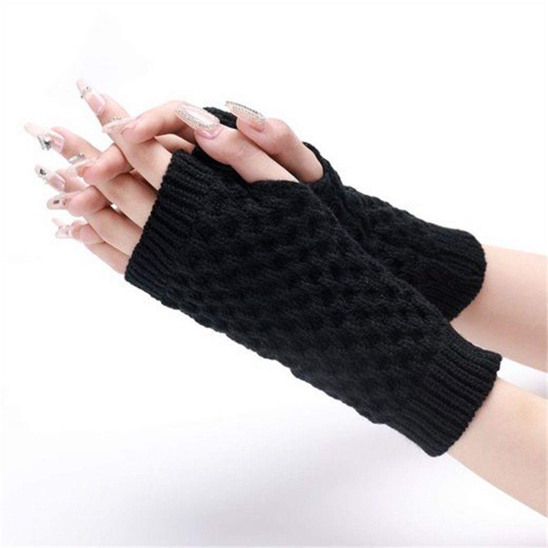 L.Ru UG Strickhandschuhe Ein fingerlose schwarze Paar kurze für Armstulpen Winterhandschuhe Gestrickte Damen gestrickte
