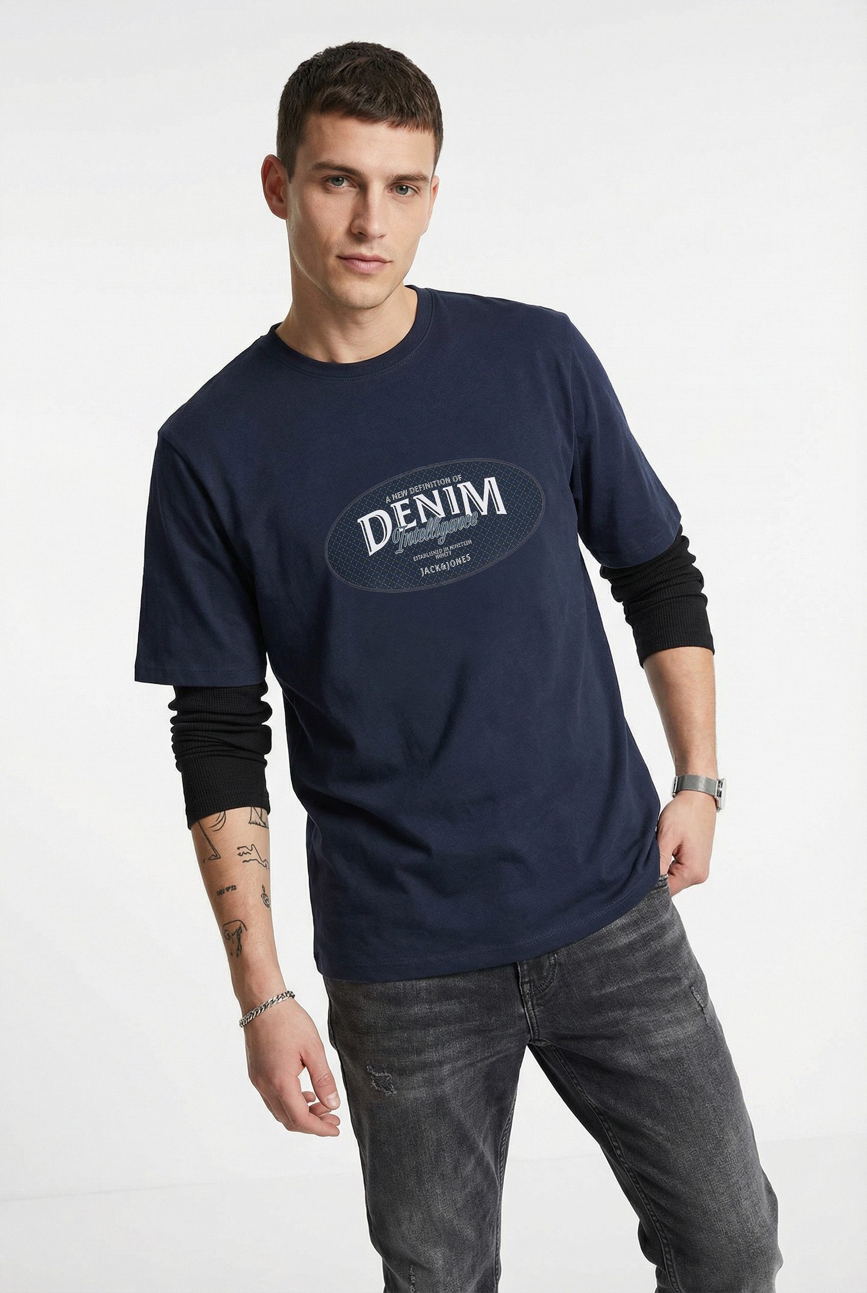 Jack & Jones T-Shirt JJEDOVER DENIM TEE SS O-NECK 3PK MP (Packung, 3-tlg)