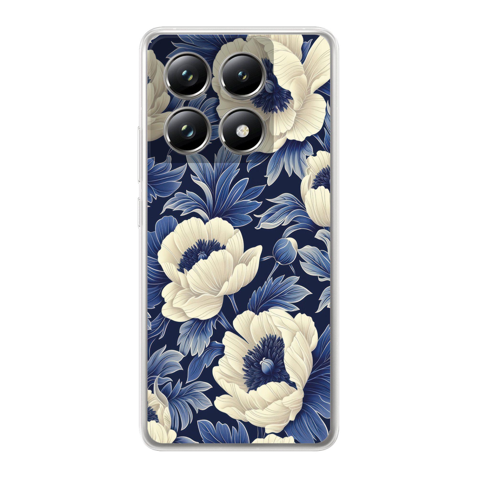 MuchoWow Handyhülle für Xiaomi 14T Pro Blumen - Muster - Blau - Weiß, Phone Case, Silikon, Schutzhülle Dünn