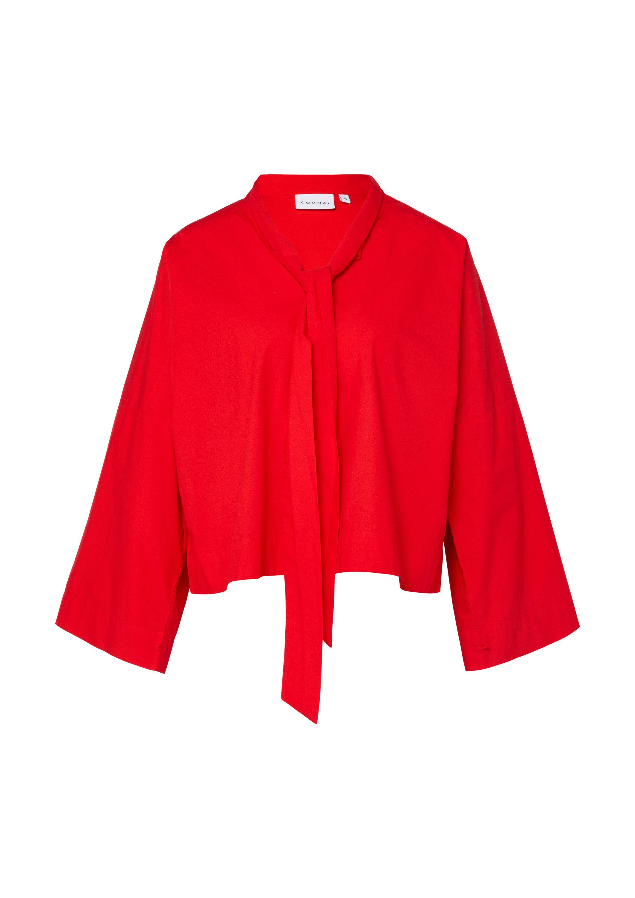 comma Langarmbluse Bluse Baumwollbluse mit Schluppenkragen und verstellbarem Ärmelsaum
