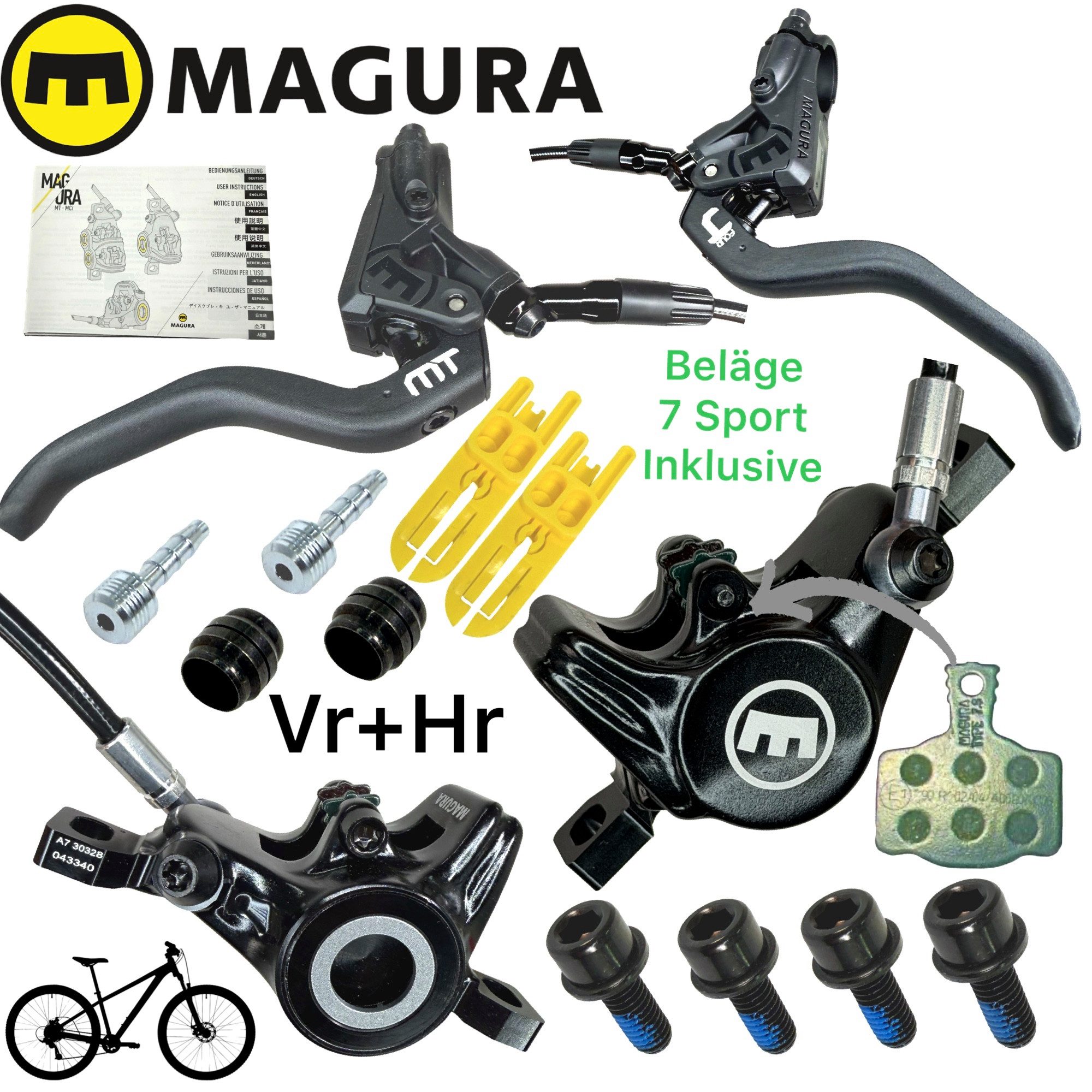 Magura Scheibenbremse Magura MT4 Fahhrad MTB Ebike Tour Hydraulische Schebenbremse Set Vr+Hr