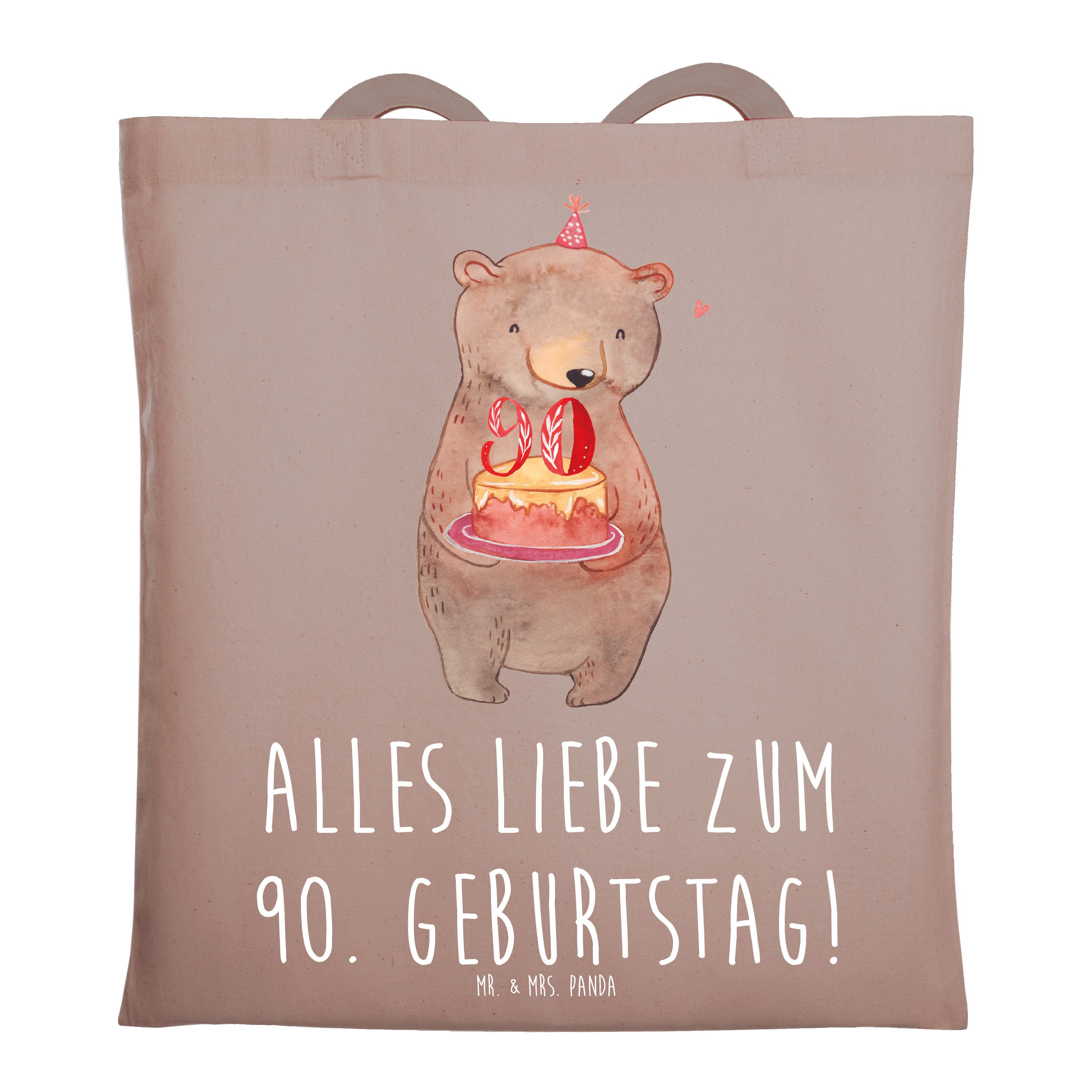 Mr. & Mrs. Panda Tragetasche Bär Torte 90. Geburtstag, Jutebeutel, Braun Pastell, Geschenk, dokume (Packung), Alltagstasche Baumwoll-Shopper festival tasche