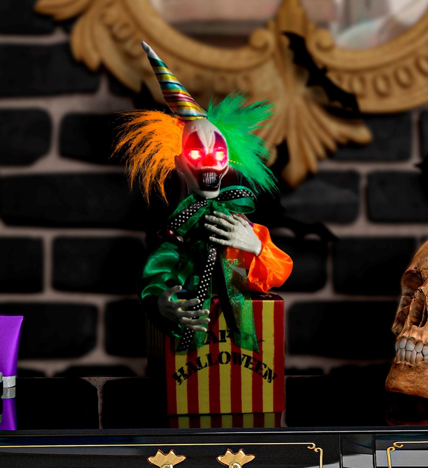 Widmann S.r.l. Dekoobjekt Clown in the Box 37 cm, Animierte Halloweenfigur