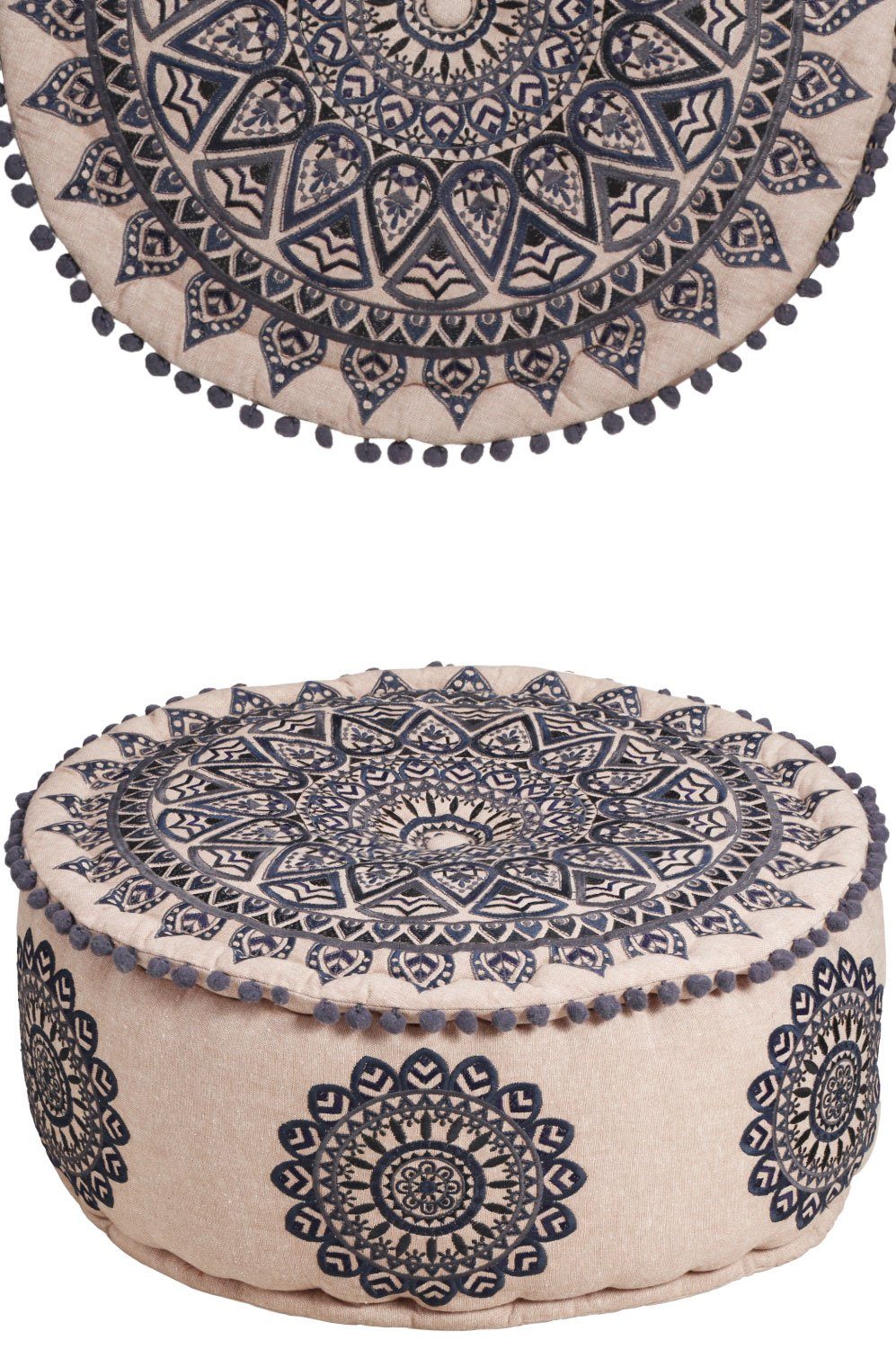 Marrakesch Orient & Mediterran Interior Pouf Orientalische Pouf Табуретки Sitzpuff Deko Aziza Schwarz (1-St), Handarbeit