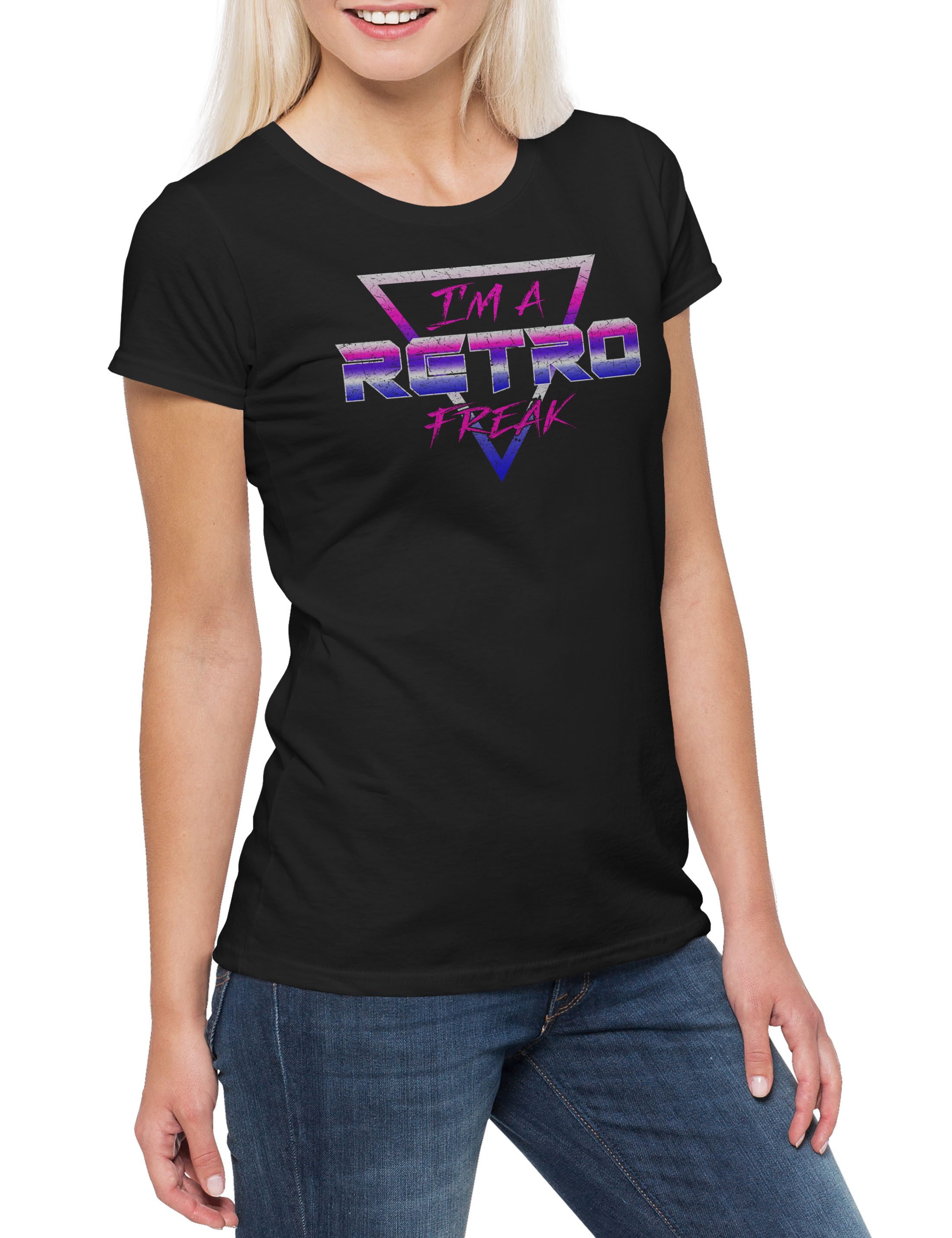 Print-Shirt I'm A Retro Freak Damen T-Shirt Gamer Gaming Geek Nerd Fun 8 16 Bit