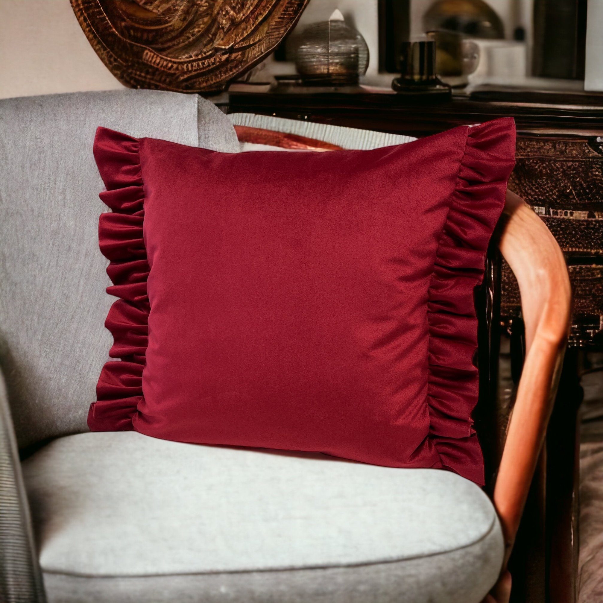 RoKo-Textilien Kissenbezug Kissenbezug mit Rüschen Samt Velvet Art Kissenhü günstig online kaufen