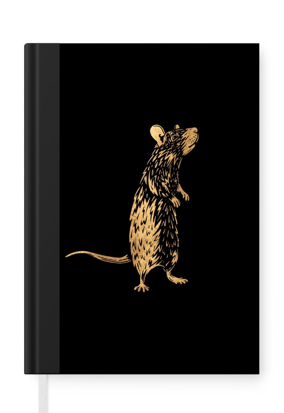 MuchoWow Notizbuch Tier - Ratte - Gold - Bild, Journal, Merkzettel, Tagebuch, Notizheft, A5, 98 Seiten, Haushaltsbuch