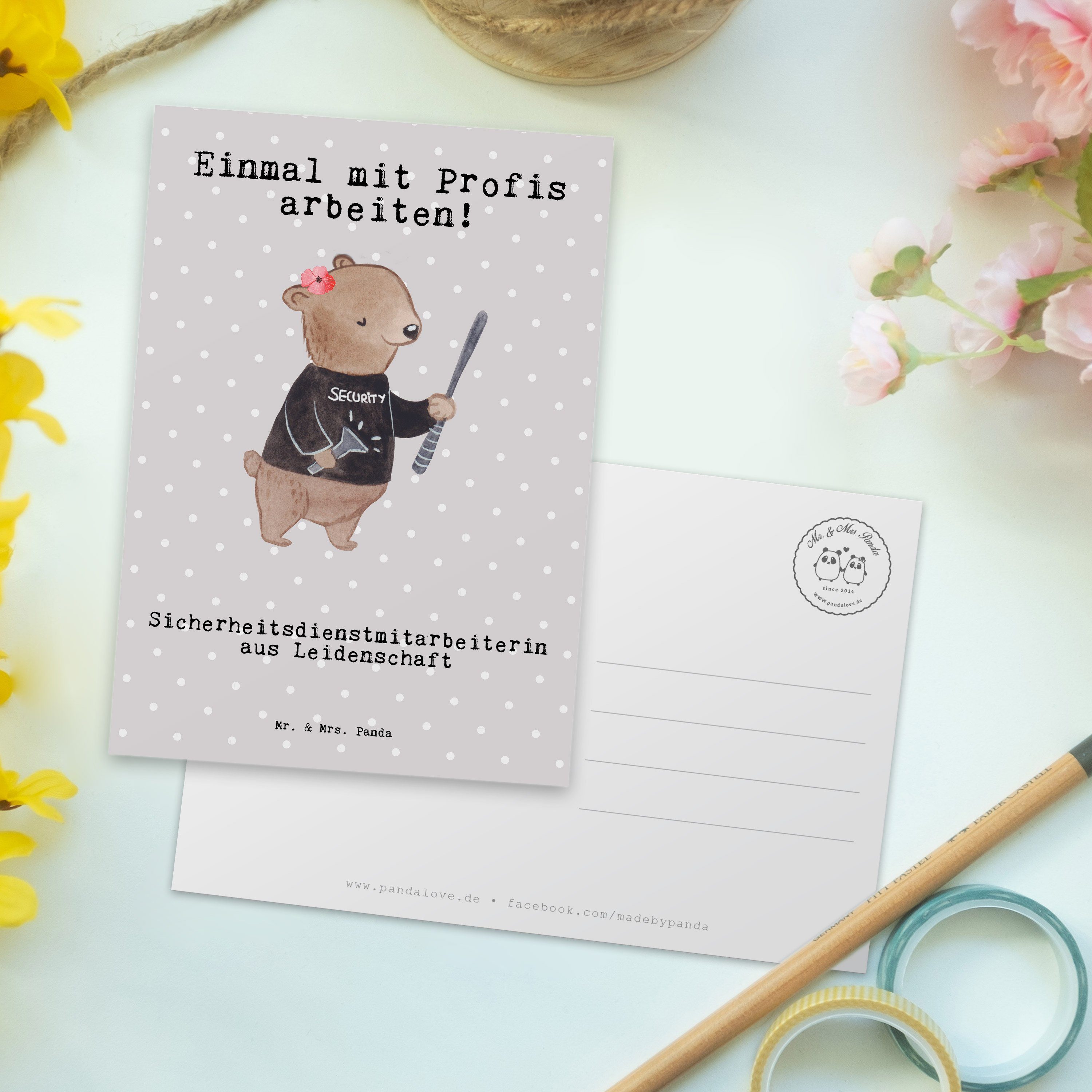 Mr. & Mrs. Panda - Grau Pastell Sicherheitsdienstmitarbeiterin Leidenschaft Postkarte - Gesc aus
