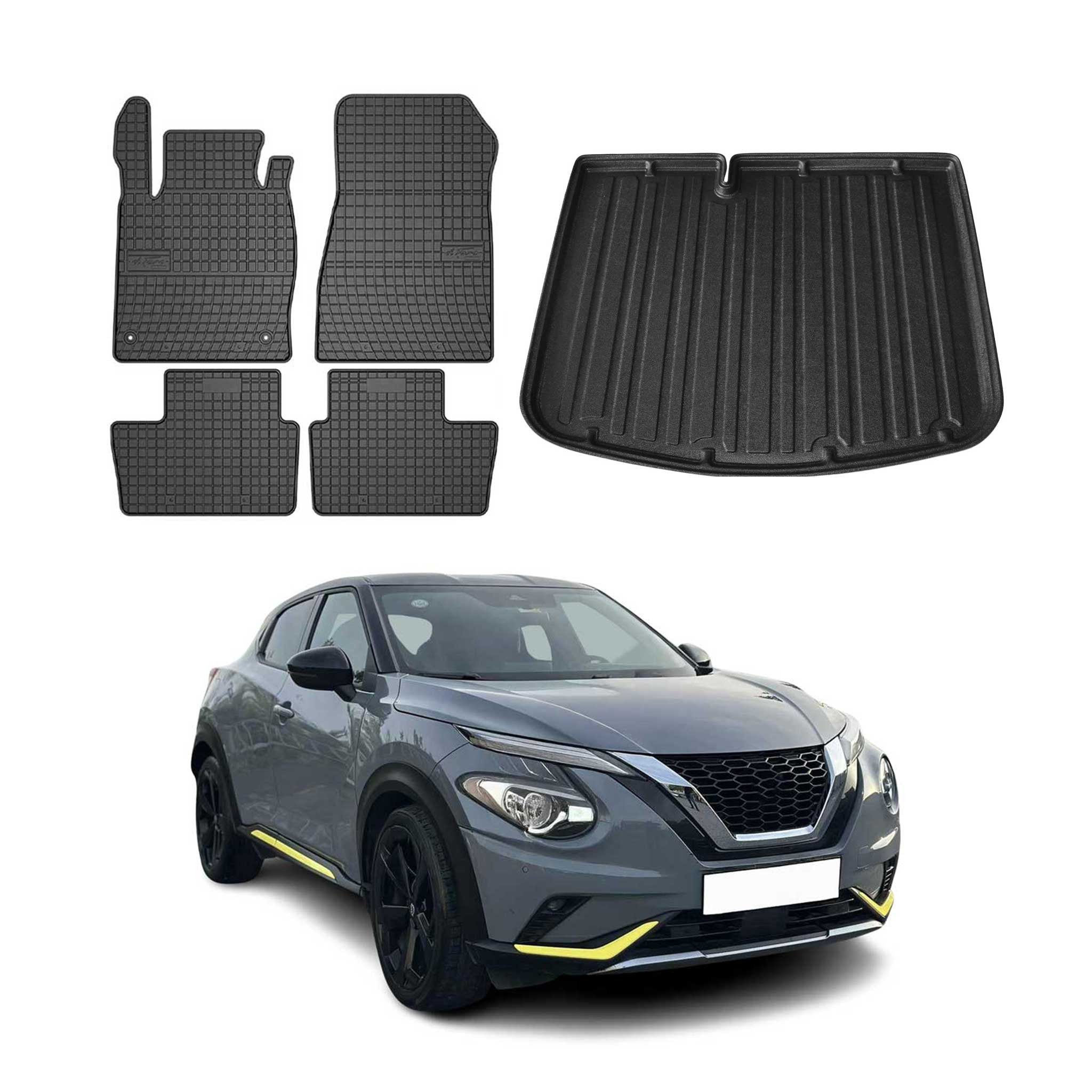 Auto-Fußmatten Kofferraumwanne Set für Nissan Juke 2019-2025 Gummi TPE Schwarz 5x