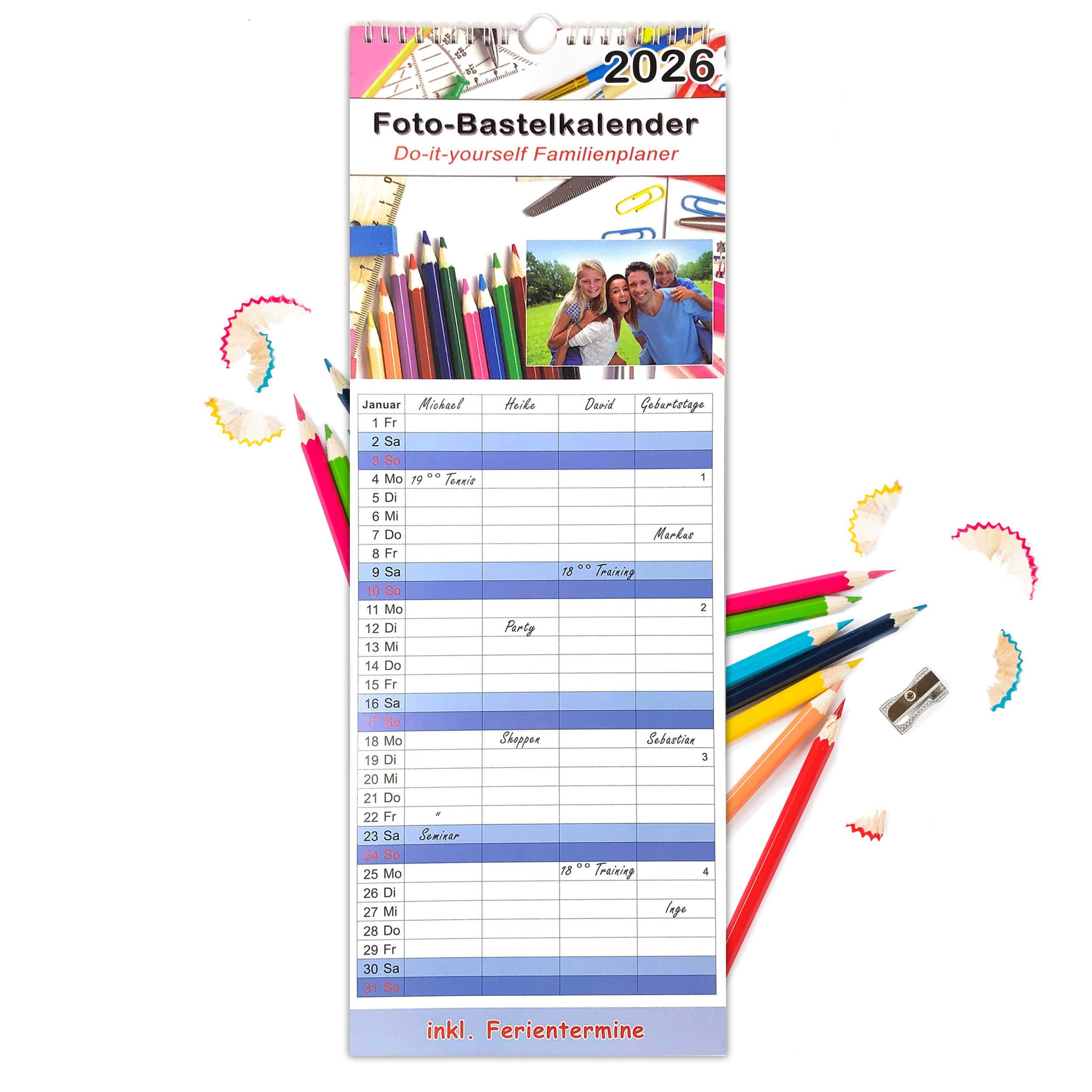 AMLI Familienkalender Familienkalender 2026 selbst gestalten, Fotokalender 2026 personalisiert, Familienkalender 2026 4 spalten