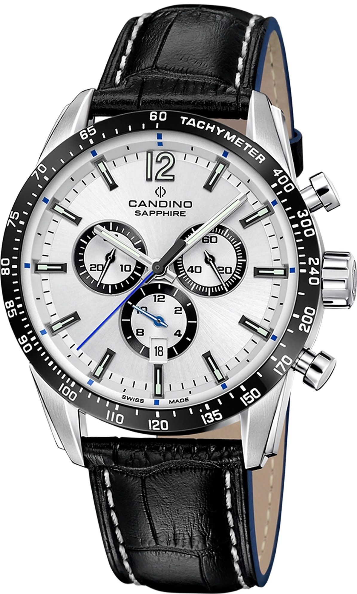 Candino Candino Herrenuhr Leder schwarz Candino, (Chronograph), Herren Armbanduhr rund, Lederarmband schwarz, Sport