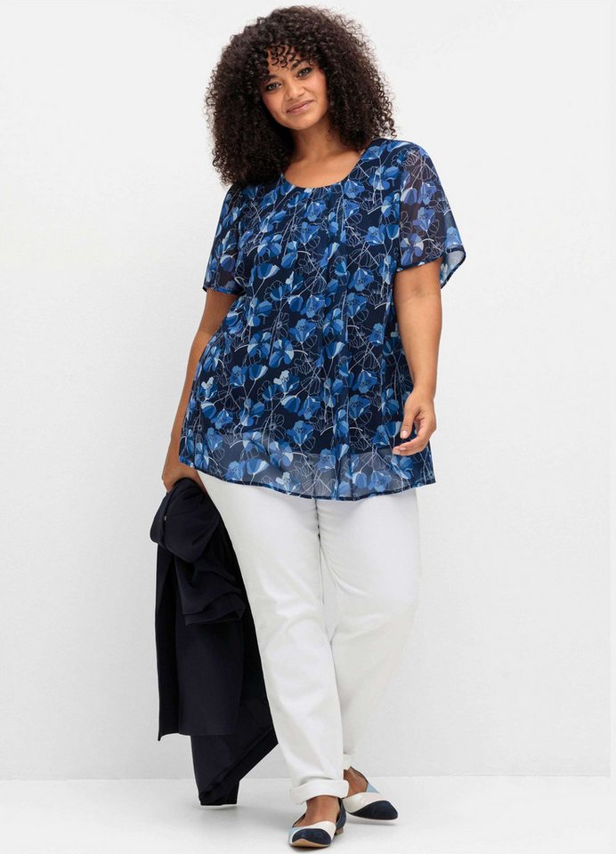 Sheego Klassische Bluse Tunika Kurzarm