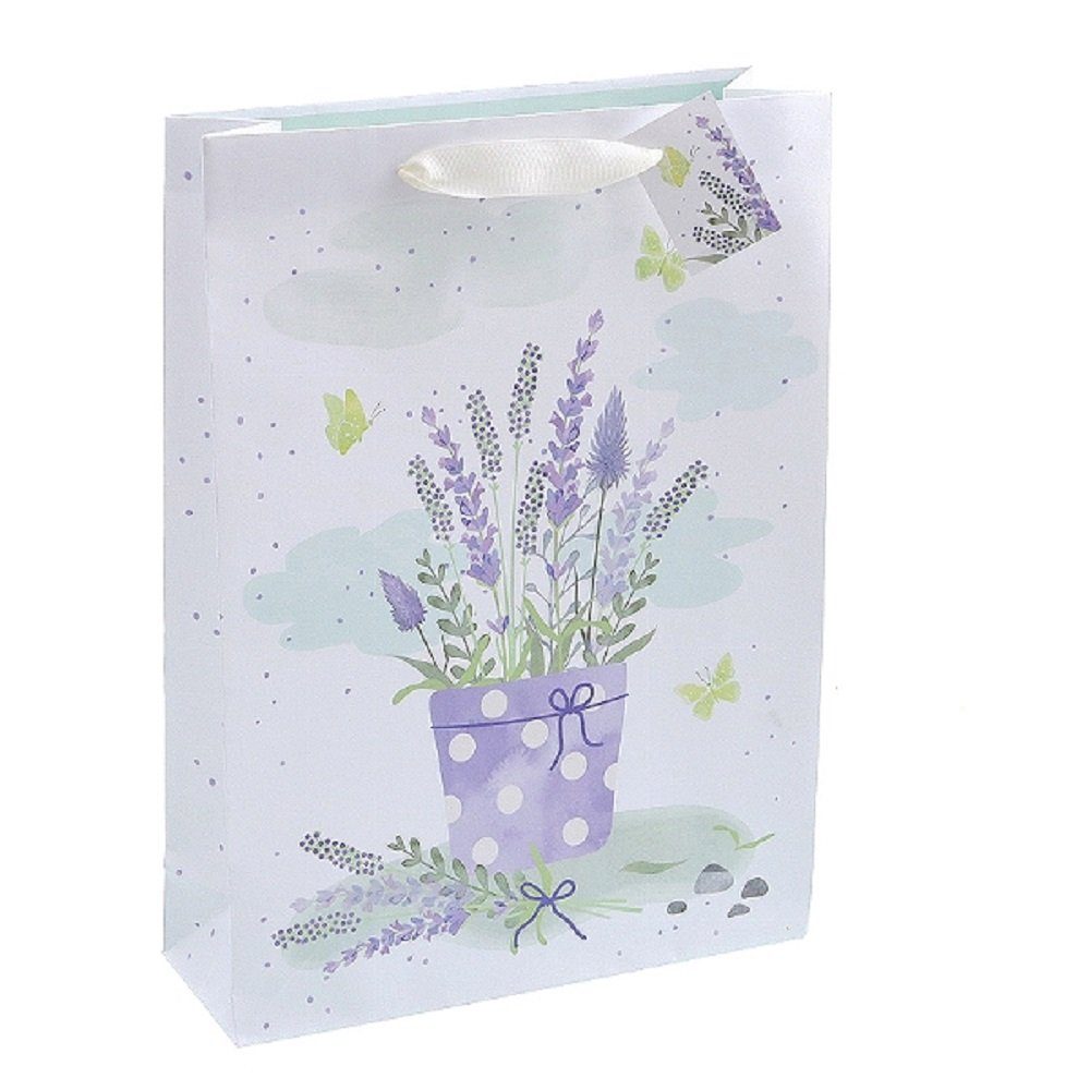 Linoows Tragetasche 10 x Geschenktüte, Papiertüten, Tragetaschen `Lavendel`, Große Papiertragetaschen