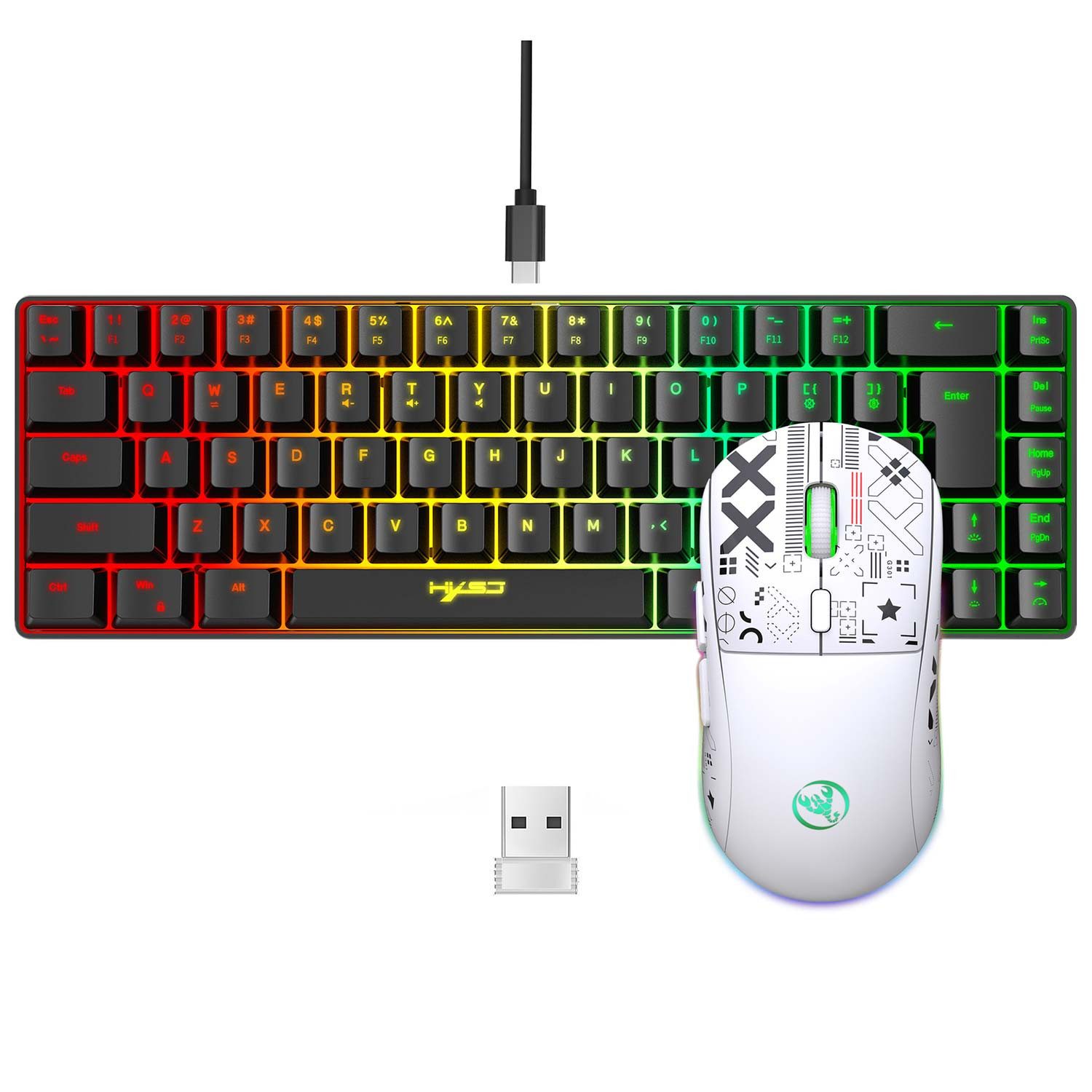 Refttenw 60% Mini Tastatur Maus Set Ergonomisches RGB-Hintergrundbeleuchtung Tastatur- und Maus-Set