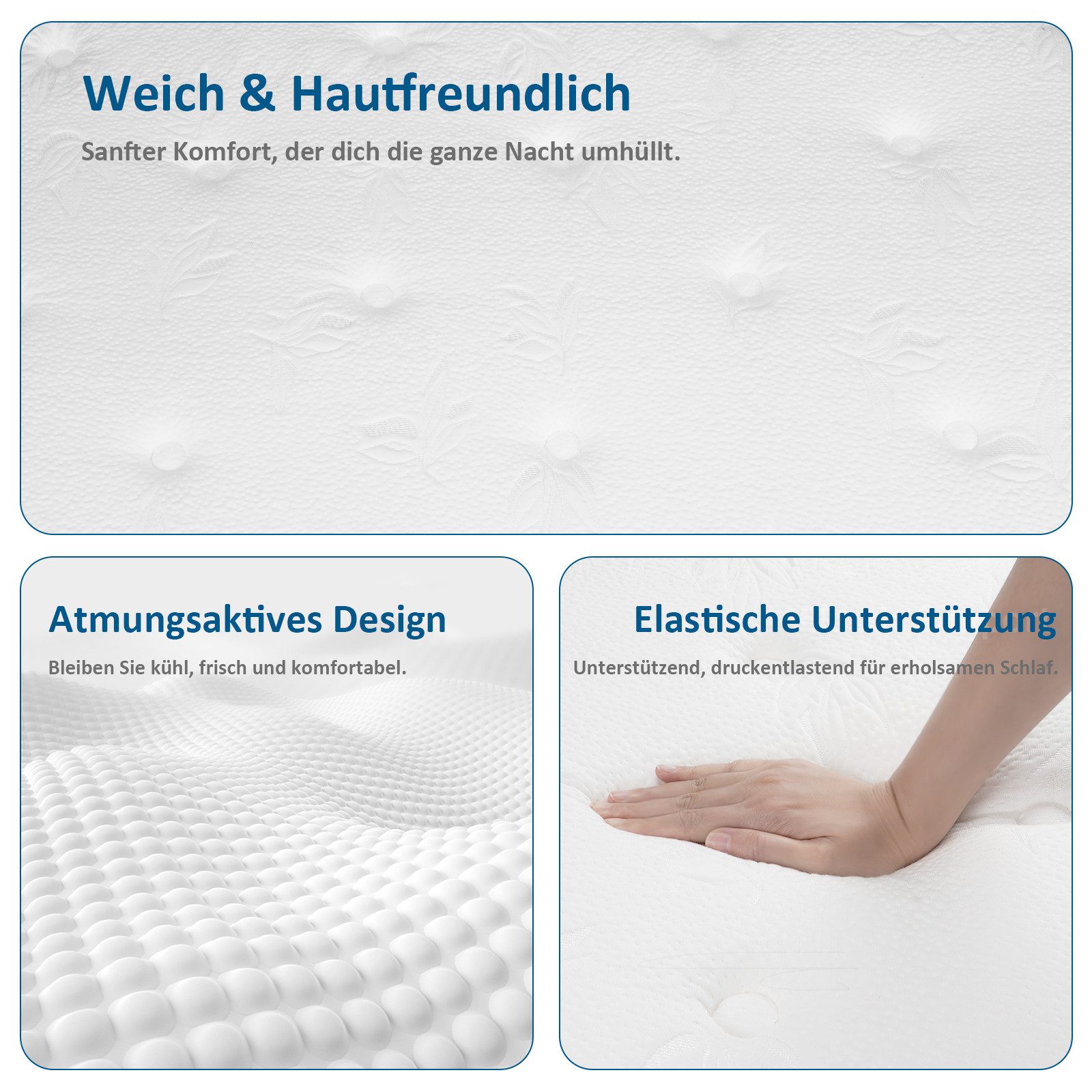 Taschenfederkernmatratze 25cm H3 - 7-Zonen mit Diatomenschaum & orthopädischem Support, ROYGBIV, 25 cm hoch, Atmungsaktive Matratze mit Randverstärkung & schall – Bild 5 von 5