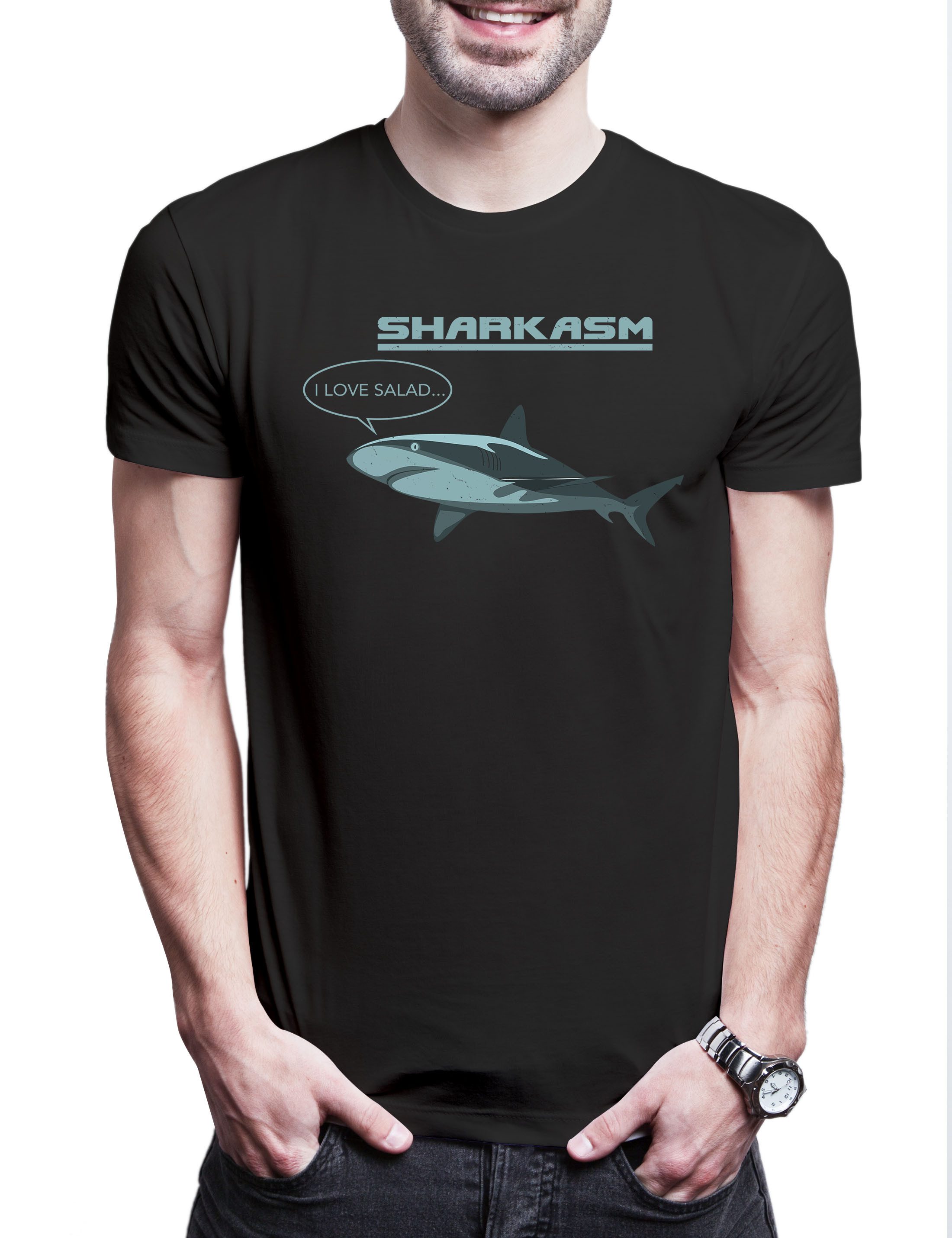 Print-Shirt Sharkasm Herren T-Shirt Sarkasmus Veganer Veganismus Vegan Shark