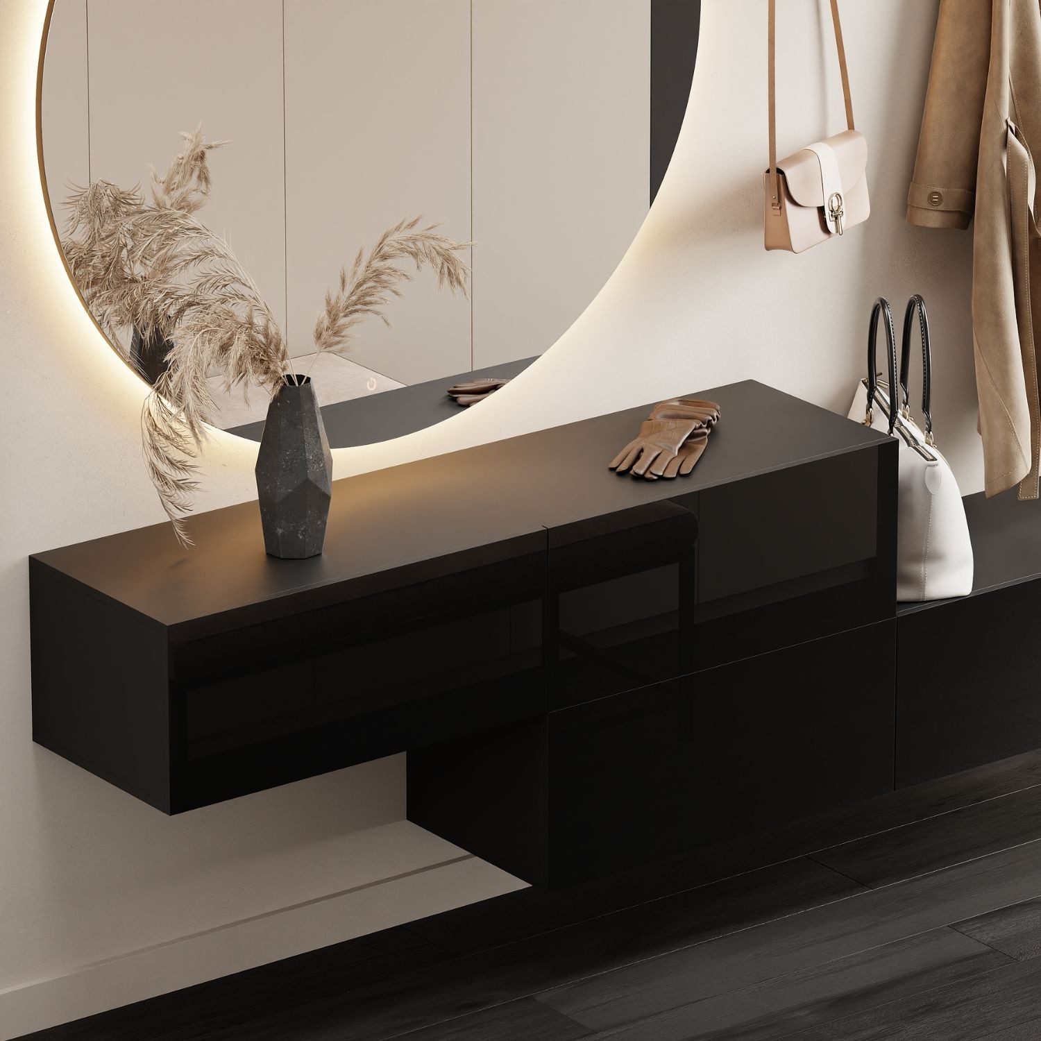 Planetmöbel Garderobenschrank Kompaktgarderobe Wandschrank 320 cm (schmaler Flurschrank mit Stauraum, 2-St., Flurgarderobe mit Soft-Open Funktion) Flurkommode vielseitig kombinierbar, 2x 160 cm