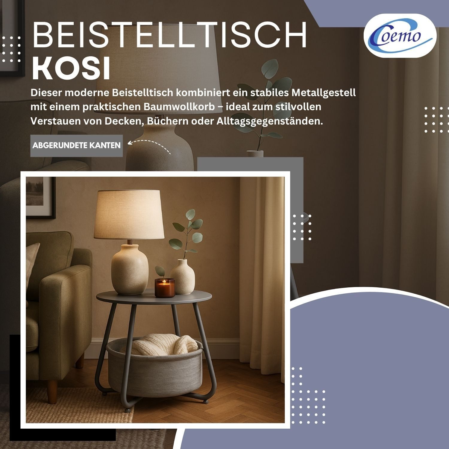 Coemo Wohnzimmertisch KOSI, Grau Metallgestell Couchtisch mit Aufbewahrungs günstig online kaufen