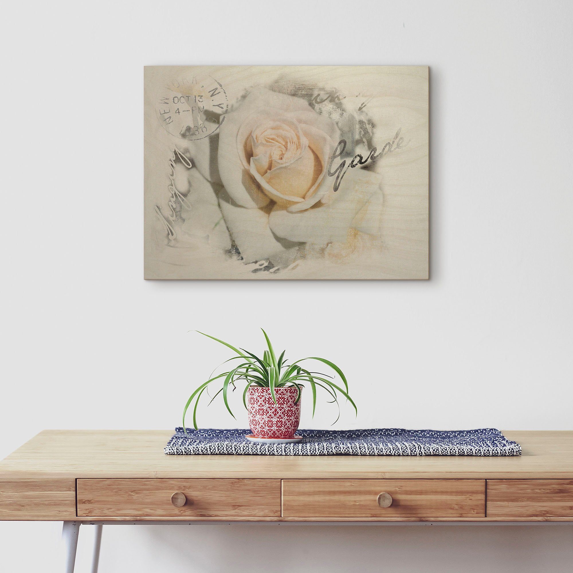 Blumenbilder Holzbild Multiplexplatte aus St), Rose, 12 Wandbild In aus (1 mm Artland Birkenholz Buchstaben -