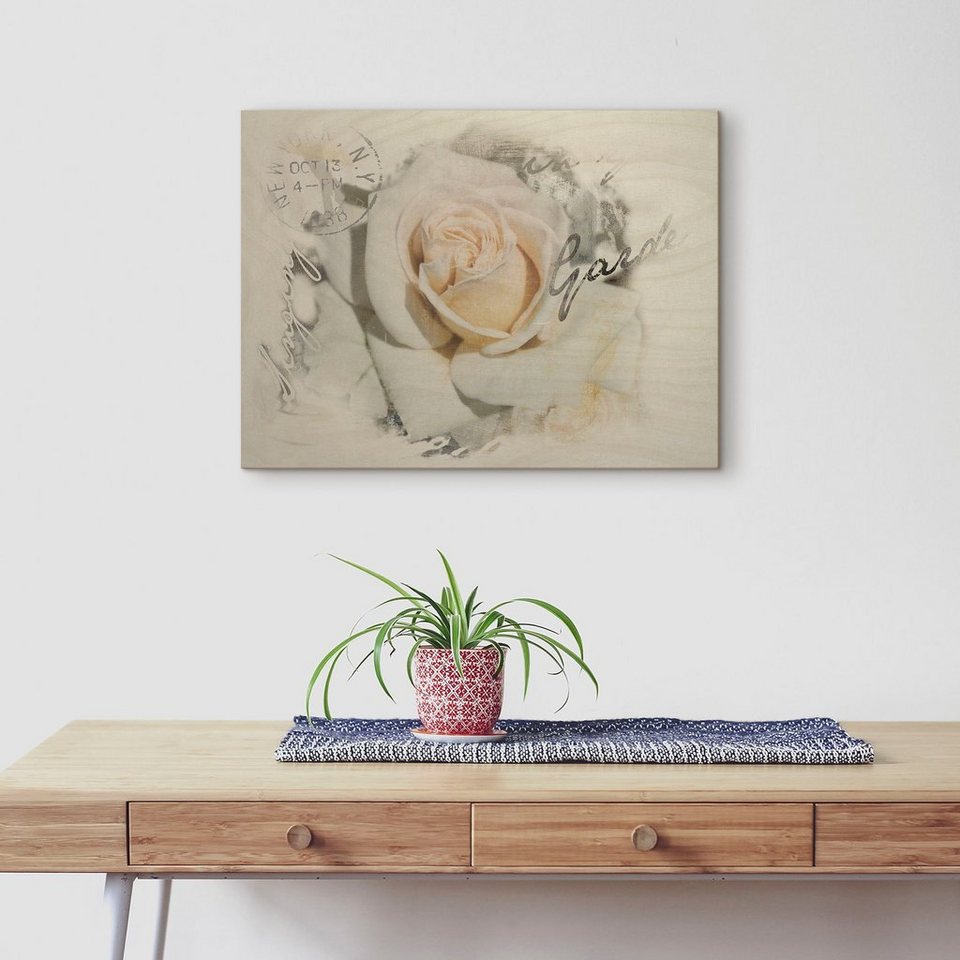 Artland Holzbild In Buchstaben - Rose, Blumenbilder (1 St), Wandbild aus 12  mm Multiplexplatte aus Birkenholz