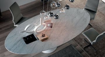 Casa Padrino Esstisch Luxus Esstisch Matt Weiß 290 x 130 x H. 75 cm - Ovaler Esszimmertisch mit hochwertiger Carrara Marmor Tischplatte - Moderne Esszimmer Möbel - Luxus Qualität - Made in Italy