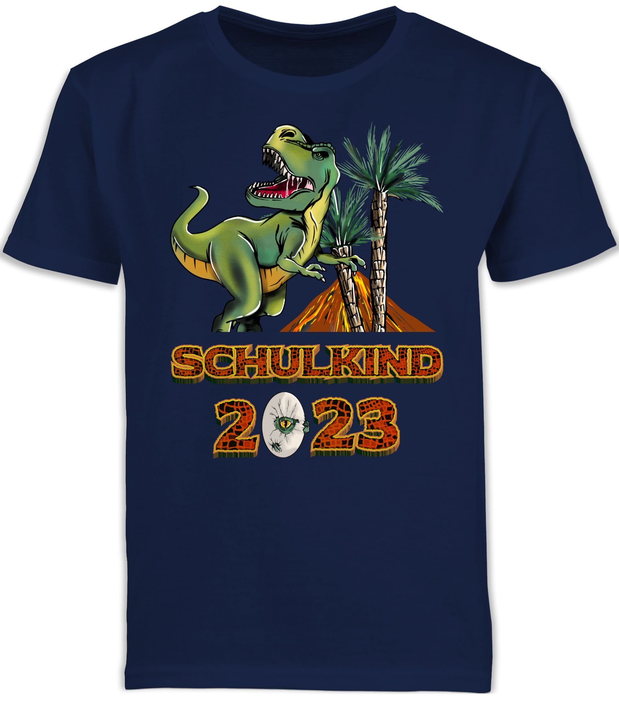Shirtracer T-Shirt Schulkind 2023 T-Rex Dino Dinosaurier Einschulung Junge Schulanfang Geschenke 1 Navy Blau