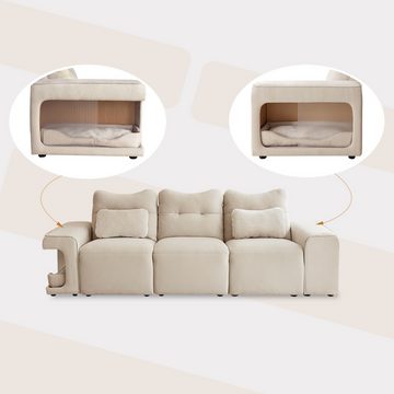 FUROKOY Ecksofa 3-Sitzer-Stoffsofa aus Samt,Kleines Katzenaufbewahrungssofa, Sofa für Wohnzimmer Büro mit Kissen, mit 2 Wurfkissen
