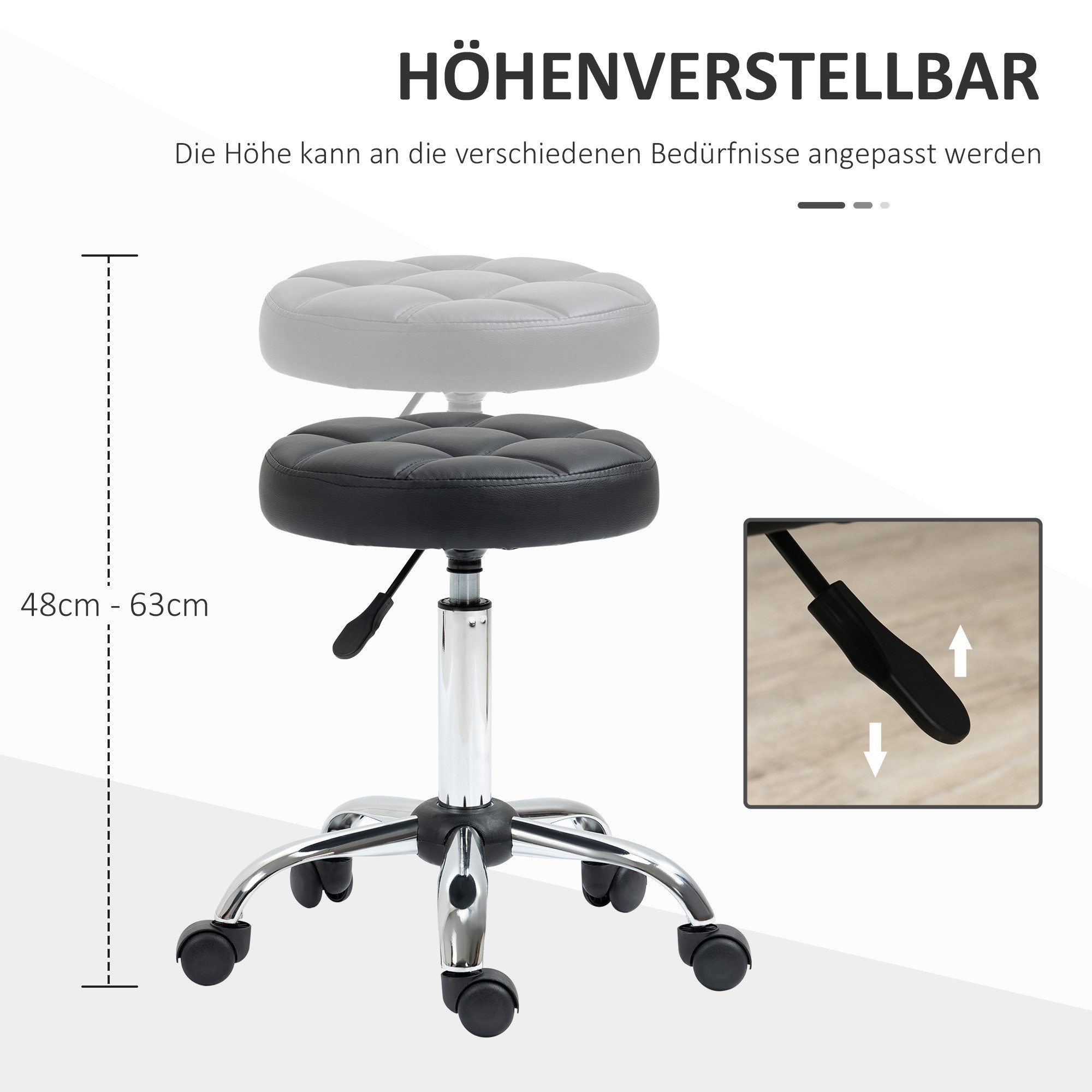 HOMCOM Rollsitz Drehhocker 51-67 cm 360° drehbar Hocker Massage Spa (Arbeitshocker, 1 St., Salonhocker), für Wohnzimmer, Büro, Schwarz – Bild 4 von 5