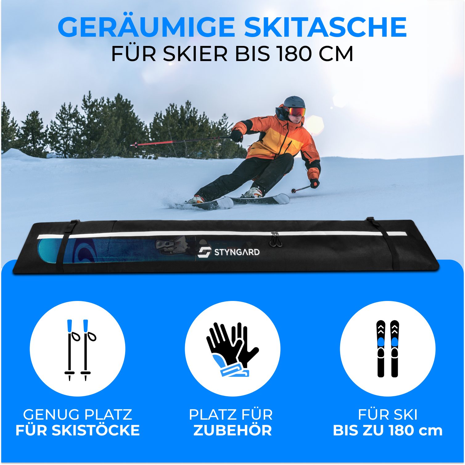 Styngard Skitasche ASPEN, [bis 180 cm] - Skisack 180 cm aus robustem Material