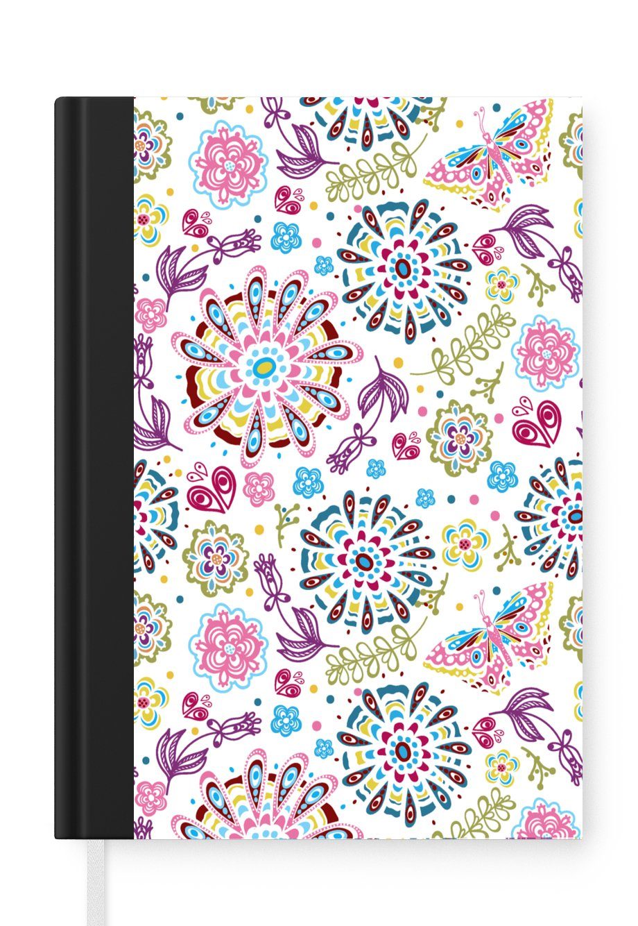 MuchoWow Notizbuch Regenbogen - Blumen - Schmetterling - Design, Journal, Merkzettel, Tagebuch, Notizheft, A5, 98 Seiten, Haushaltsbuch