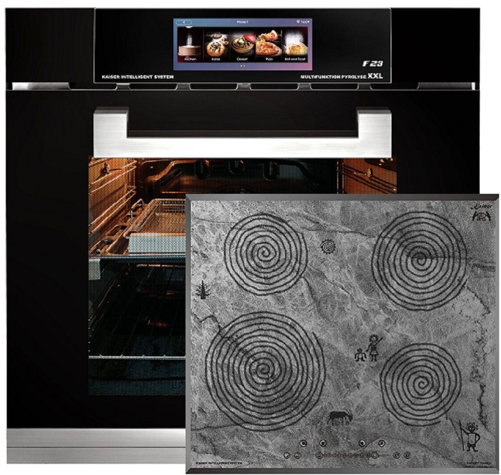 Kaiser Küchengeräte Backofen-Set Herd Set Einbaubackofen Multifunktions-Elektro-Backofen mit Pyrolyse und Dampfreinigung, TFT Display, 60cm, 86L,Air Fry+ Induktions-Kochfeld 60 cm EH 6344 N+KCT 6705 FI Ära, mit 1-fach-Teleskopauszug