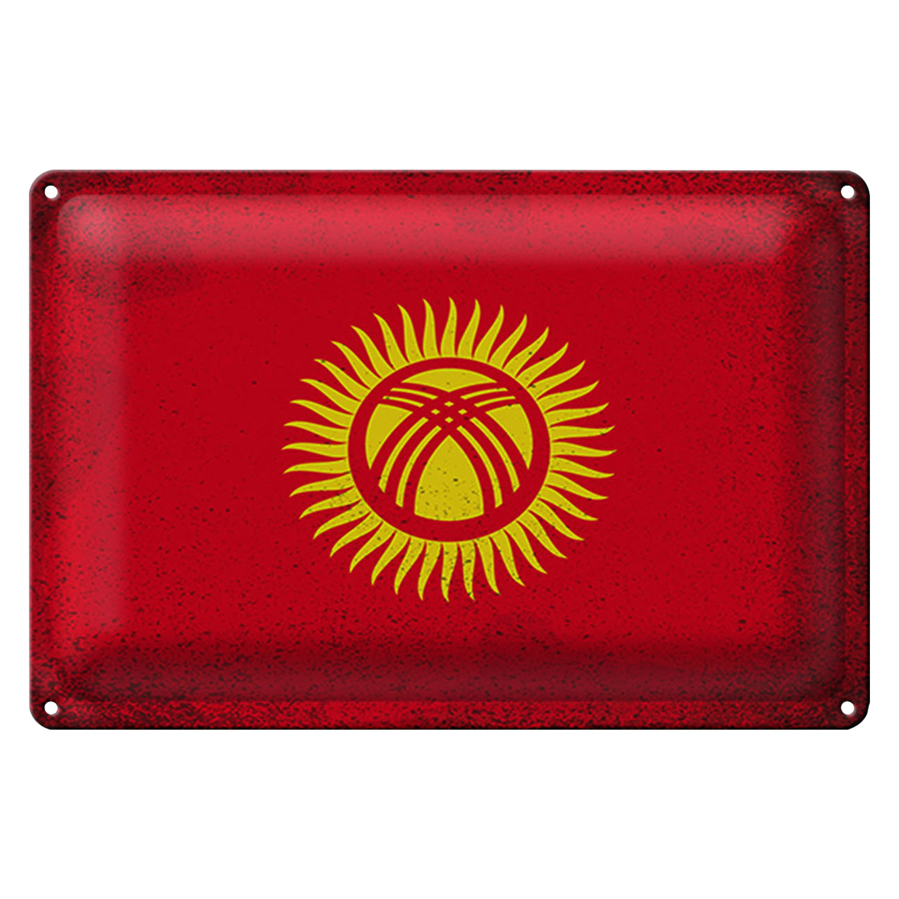 Roomando Metallschild Blechschild Flagge Kirgisistan 30x20cm Kyrgyzstan Vintage