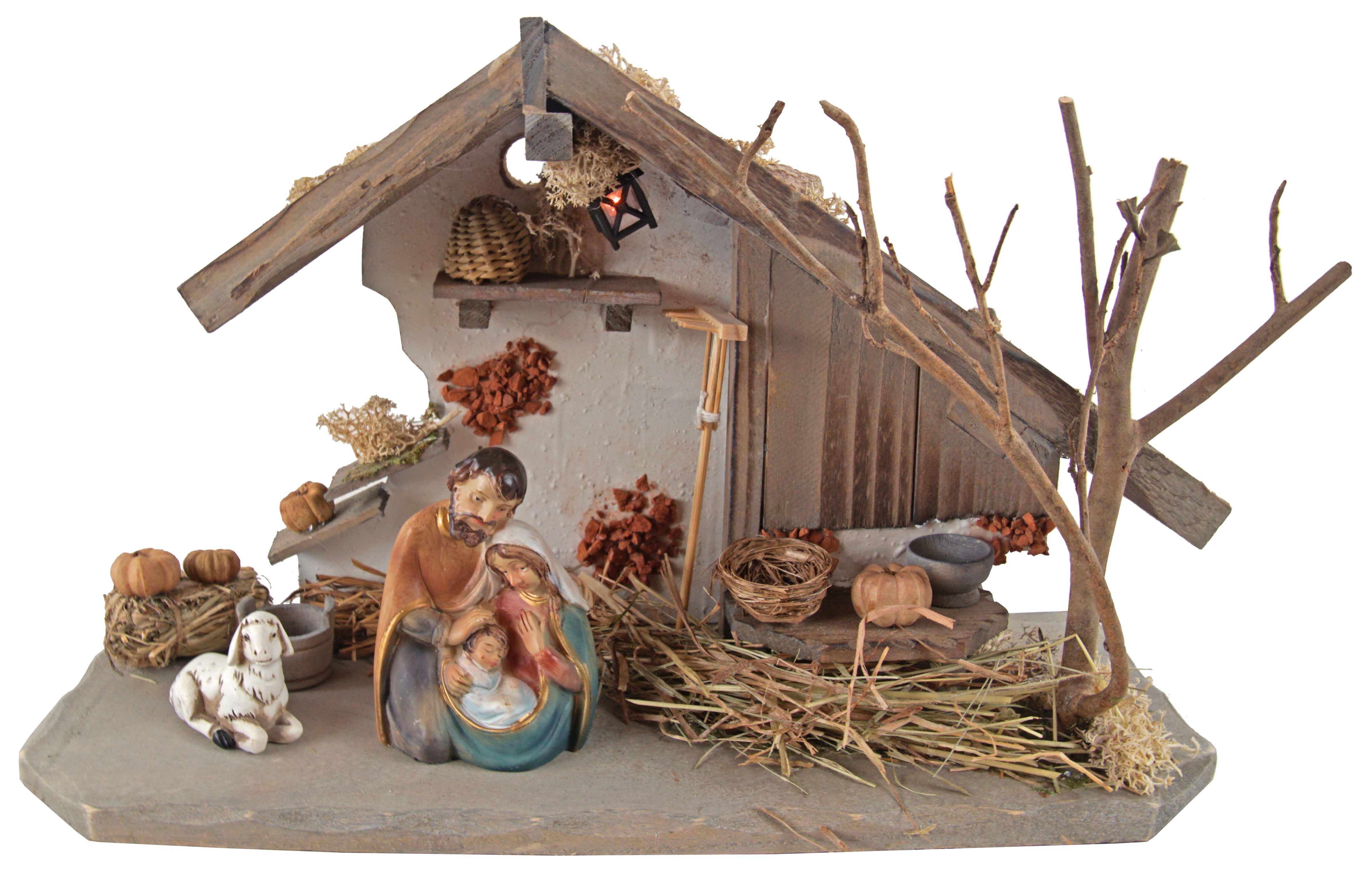 Krippenursel Krippe Weihnachtskrippe Treuf inkl. Figurenblock K098 und Schaf (1-tlg), Handbemalte Figuren