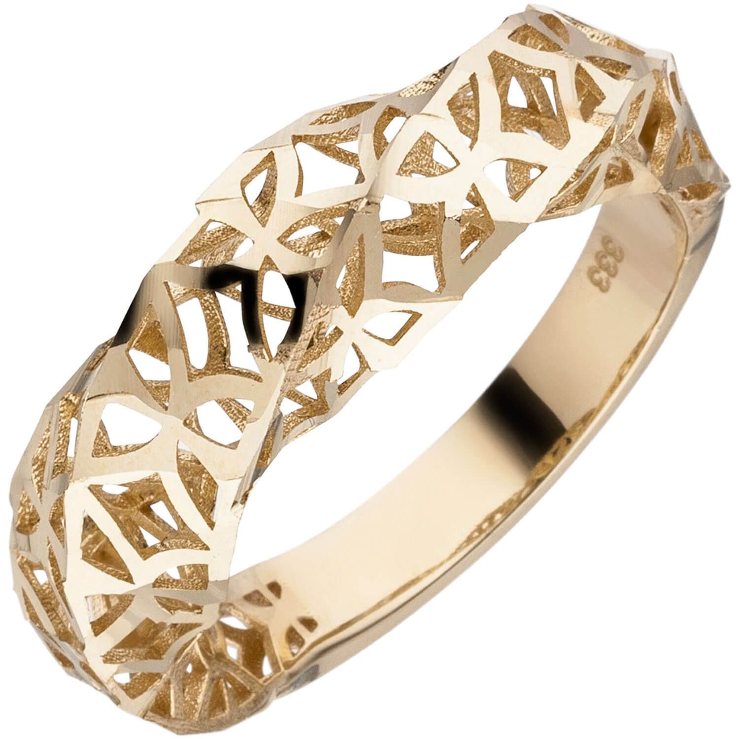 Schmuck Krone Goldring Ring aus 333 Gelbgold, gedreht, mit Muster, Gold 333