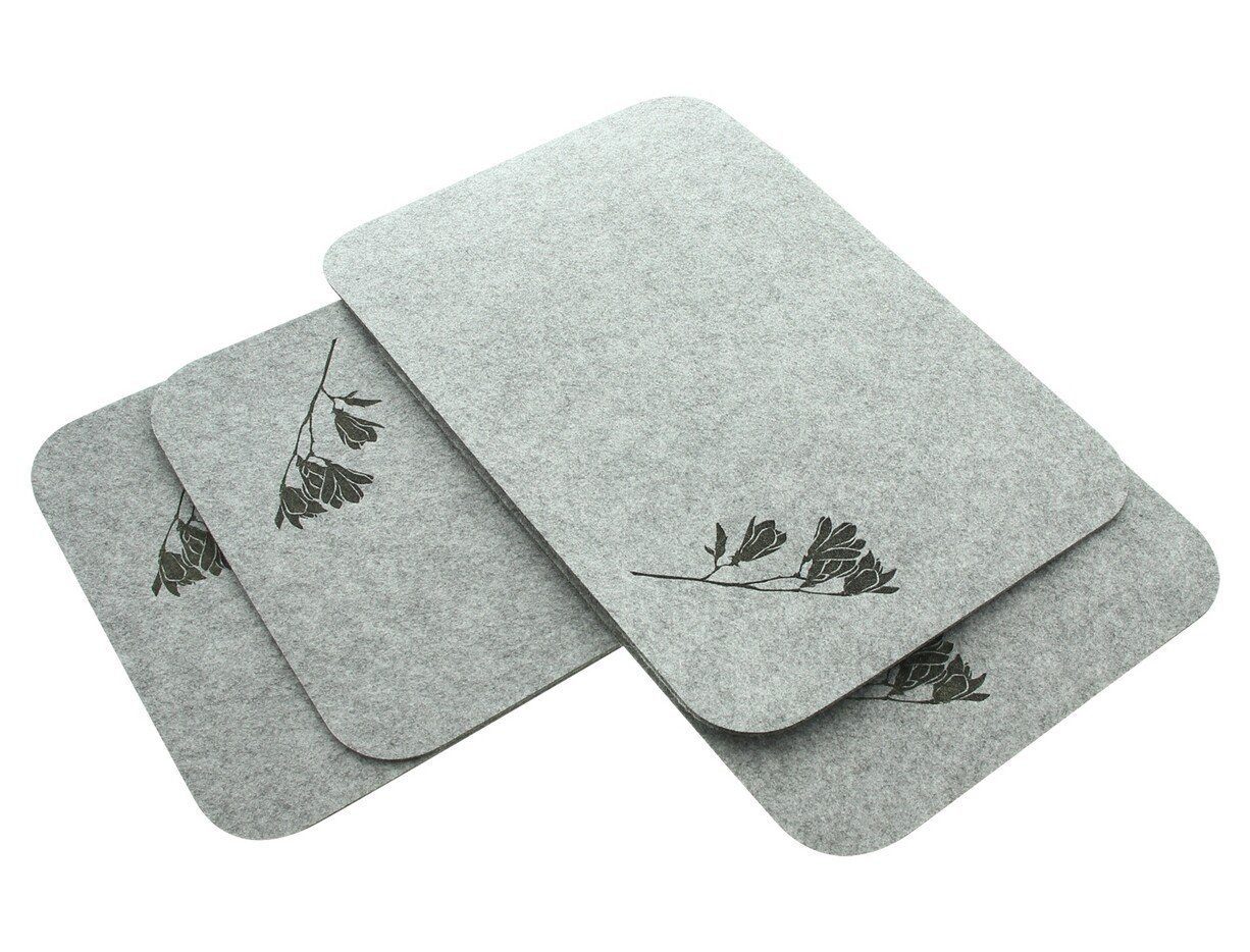 Platzset Blüte Platzmatte Platzset Platzdeckchen Tischset Filz 4er Set Grau