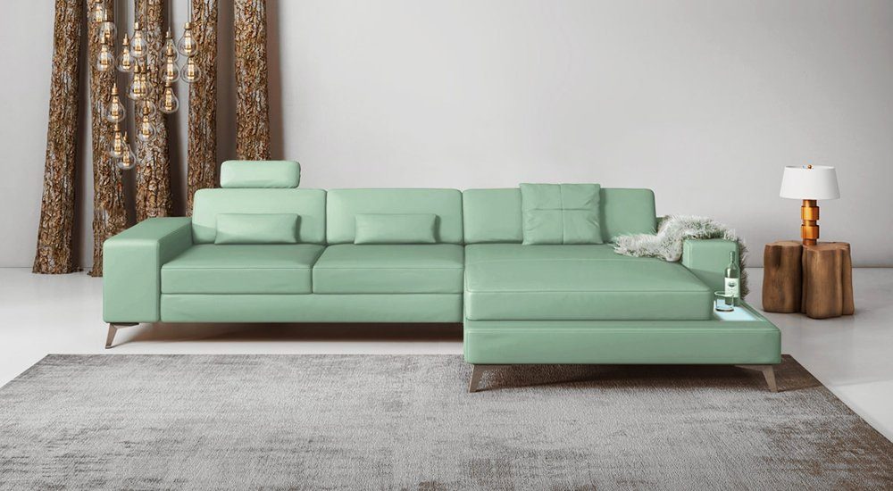 BULLHOFF Ecksofa »Ledersofa Ecksofa Designsofa Eckcouch L-Form LED Leder  Sofa Couch XL mint grün »MÜNCHEN III« von BULLHOFF«