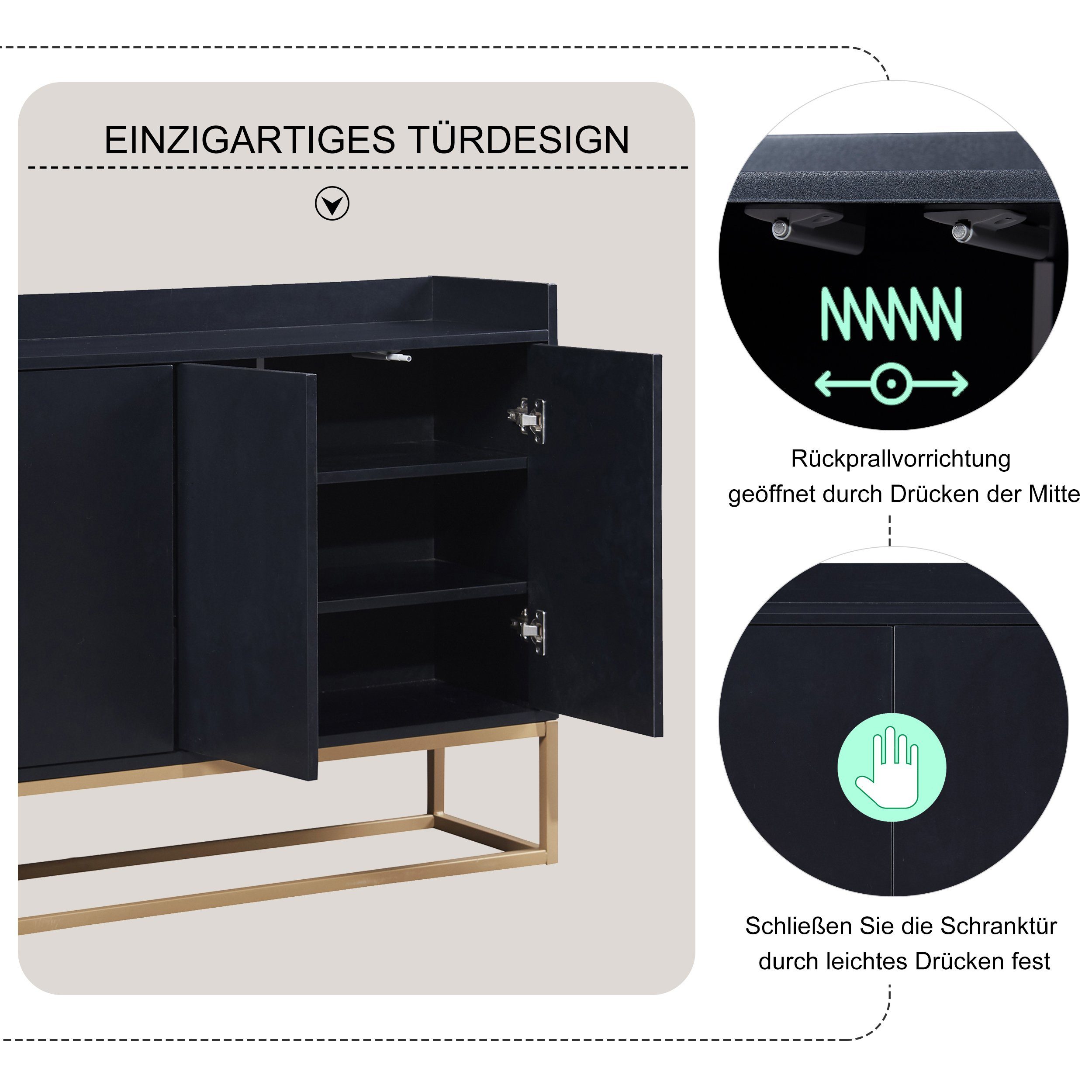 BTM Sideboard 100cm Mit LED-Beleuchtung - Multifunktionales Buffet Für Küche & Esszimmer