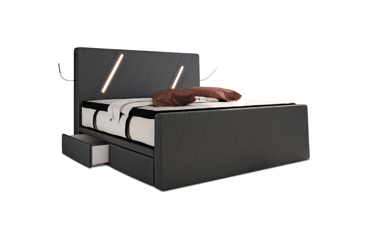 Sofa Dreams Boxspringbett Toulon - Microfaser, mit Topper, LED-Beleuchtung, USB-Anschlüsse